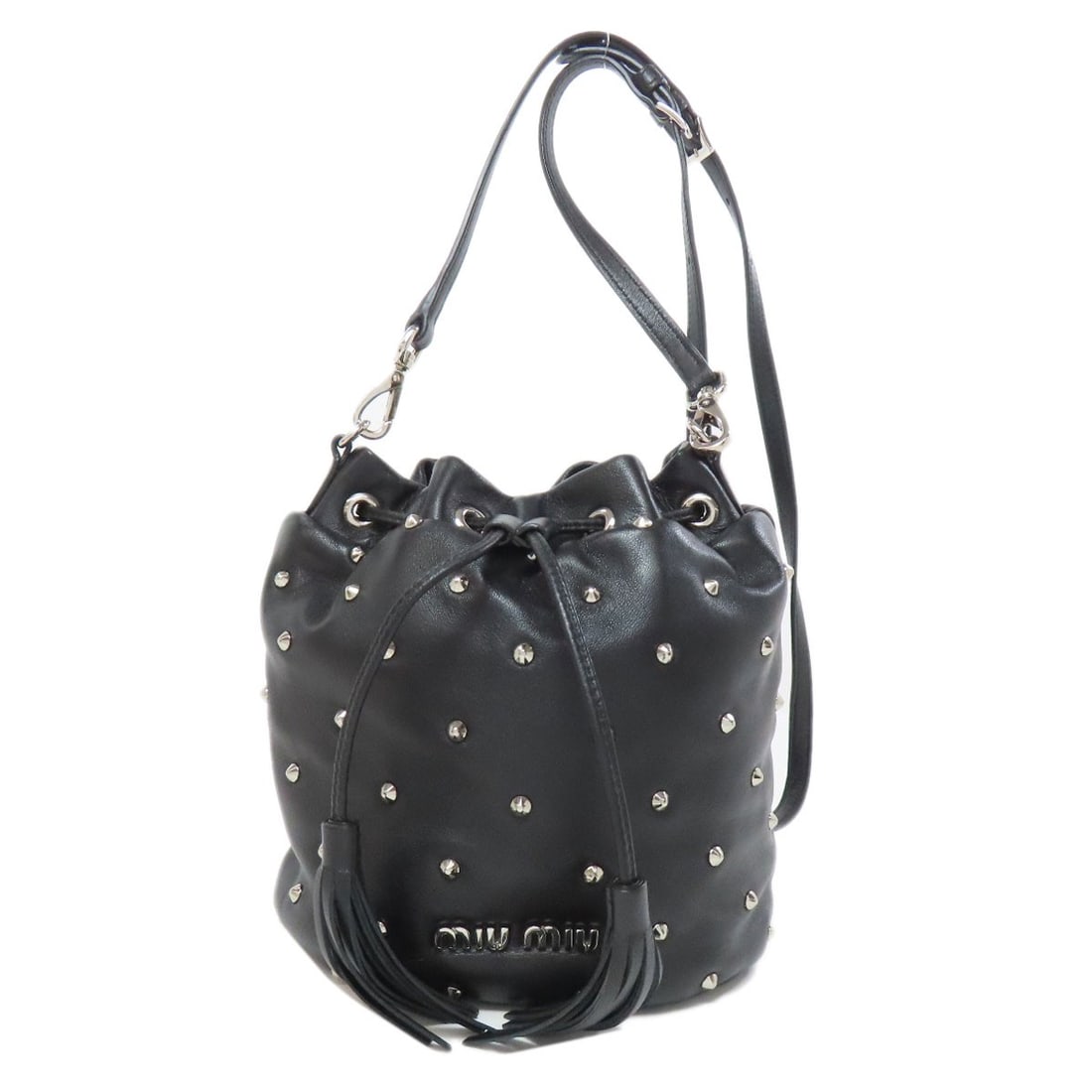 Leather MIUMIU Studs Shoulder Bag: Leather MIUMIU Studs Shoulder Bag This listing features Leather MIUMIU Studs Shoulder Bag. Item specifics are provided below. Item Specifics: Brand: MIUMIU Style: Shoulder Bag Exterior Material:
