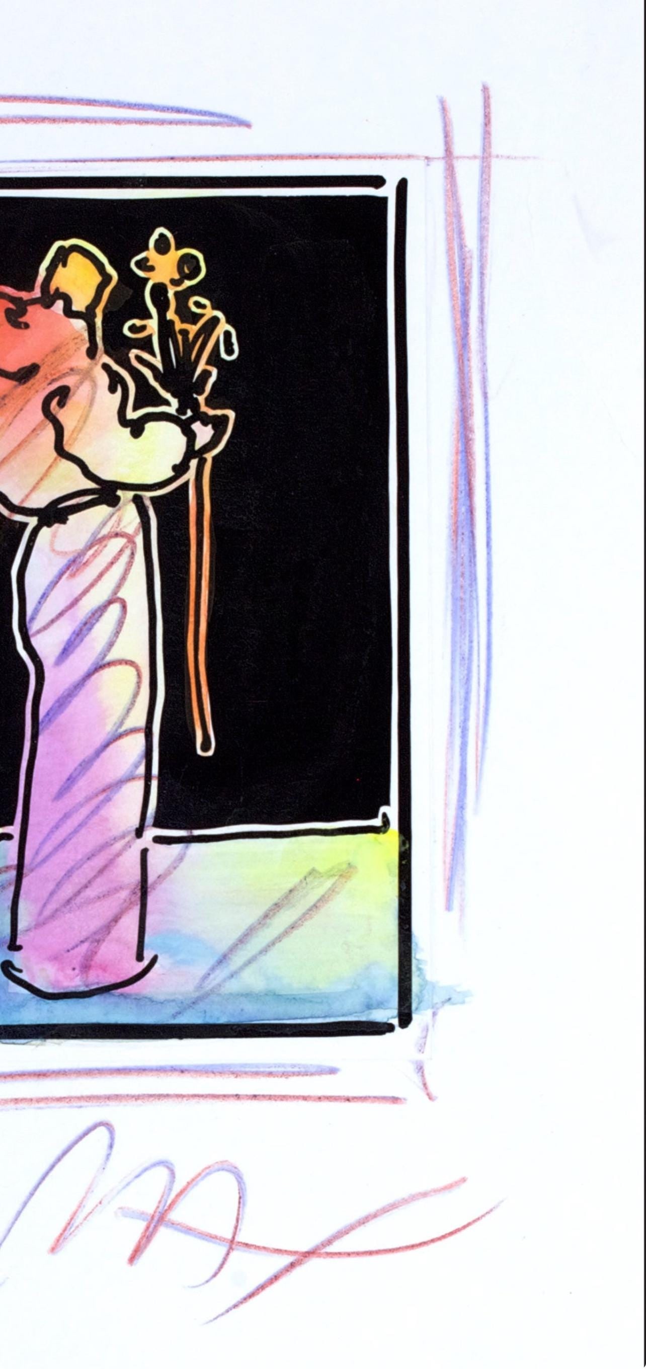 Official Edition Mixed Media - Peter Max - Sage with Flowers - Black and White Series - Hand Signed - 4