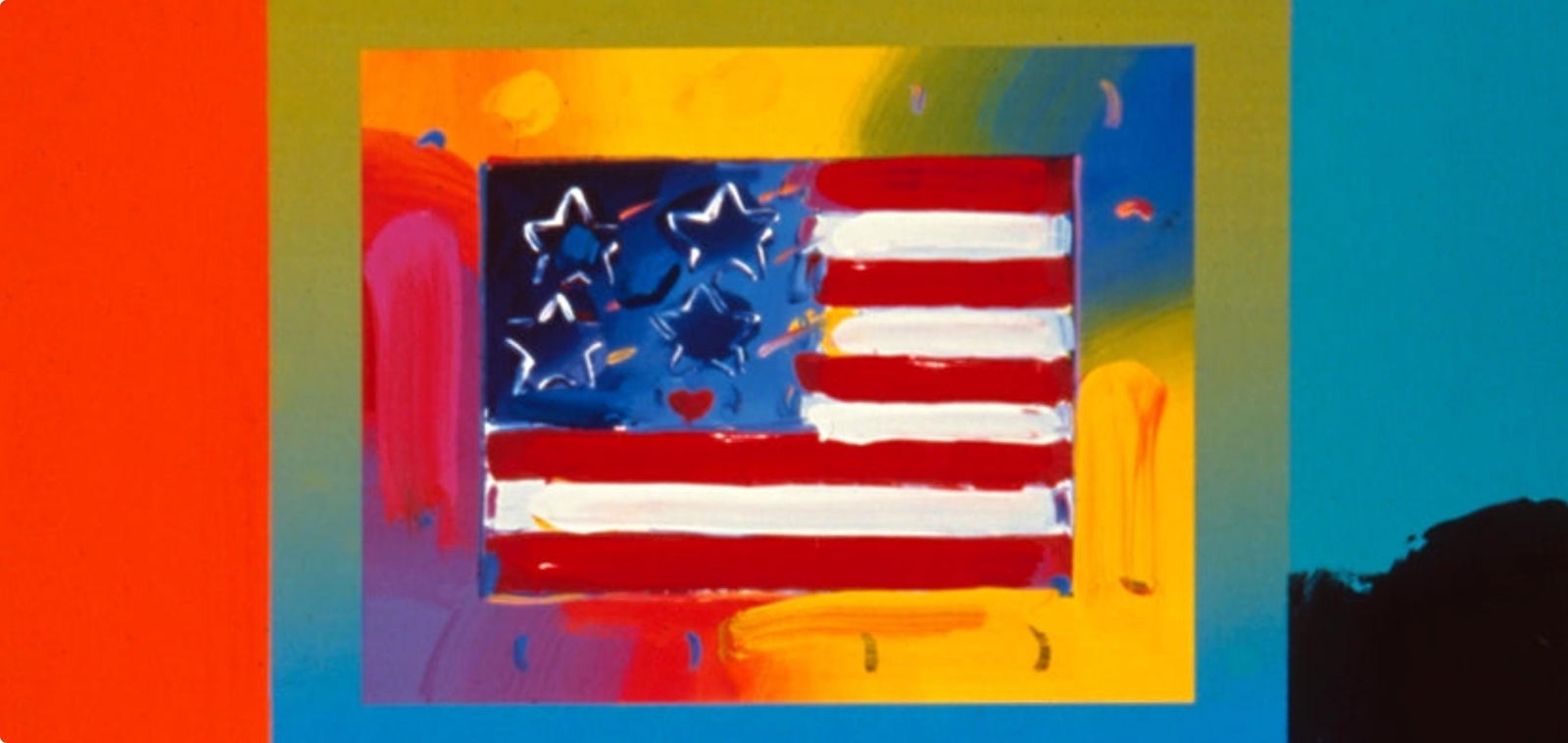 Official Edition Mixed Media - Peter Max - Flag With Heart On Blends II - Hand Signed - 2