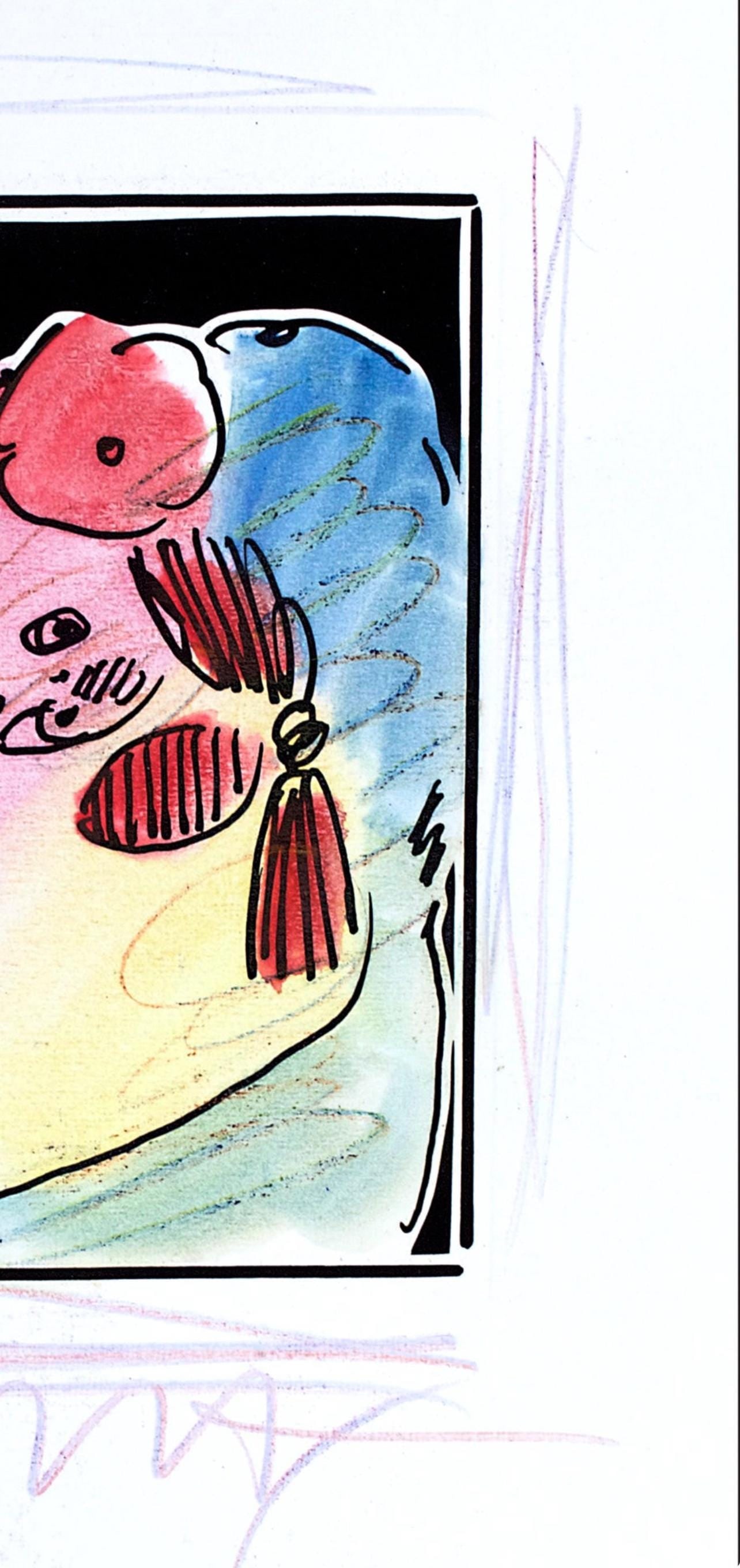 Official Edition Mixed Media - Peter Max - Lady Profile with Flower II - Black and White Series - - 4