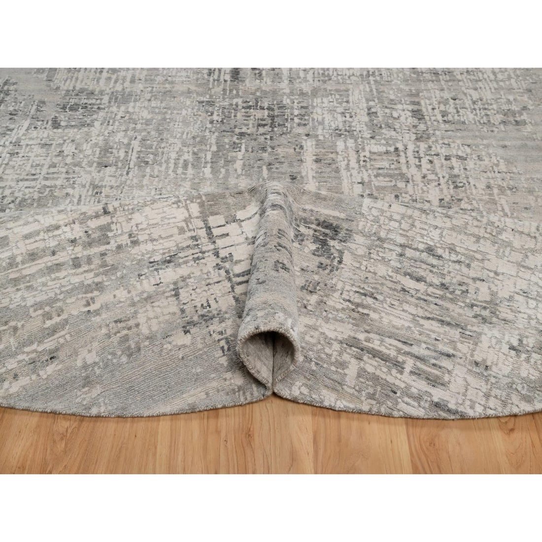 Wool 10'x10' Gray Round Rug Modern Erased Design Hand Knotted Natural - 5