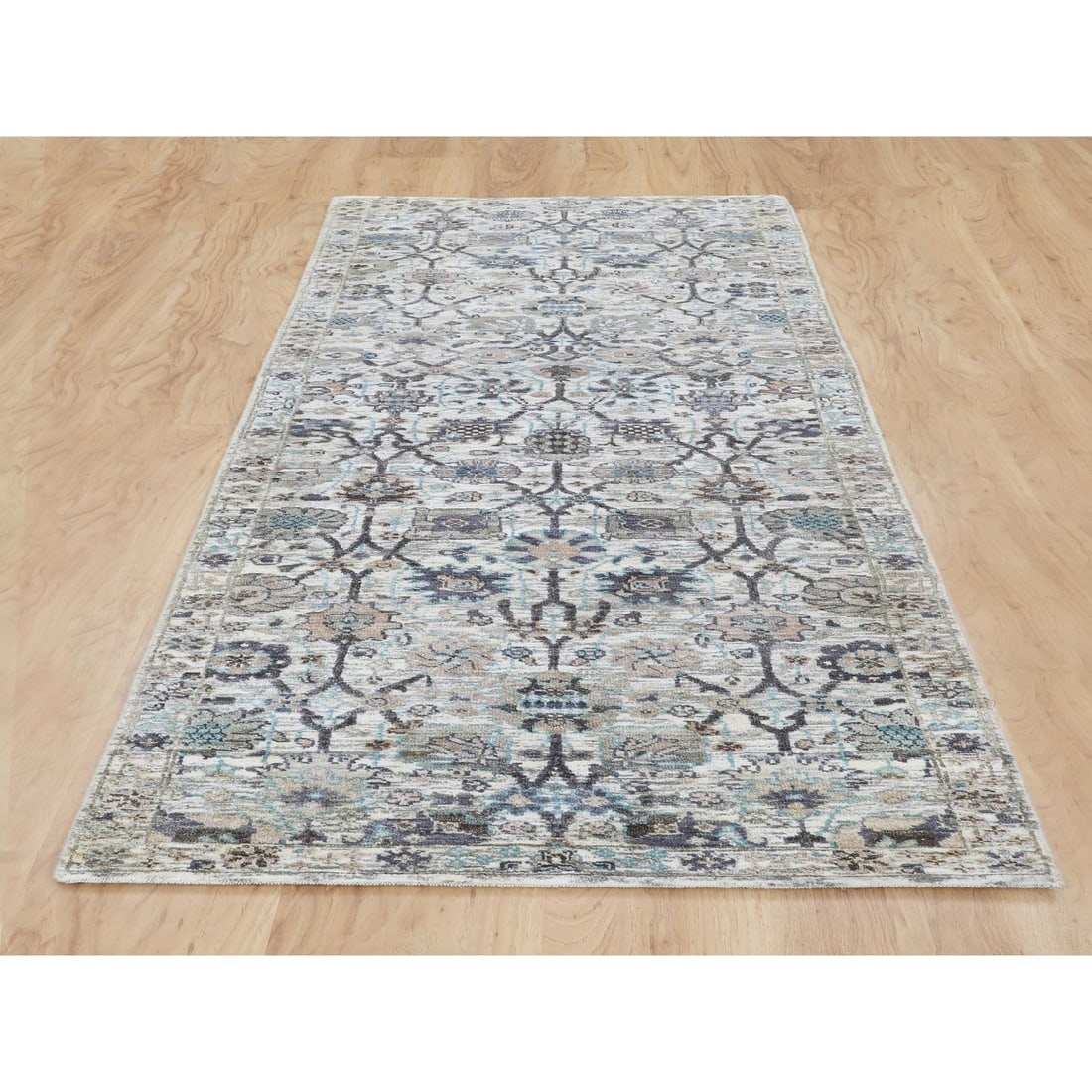 Rug 2'5"x8' Ivory Silk With Textured Wool Tebraz Design Hand Knotted - 2