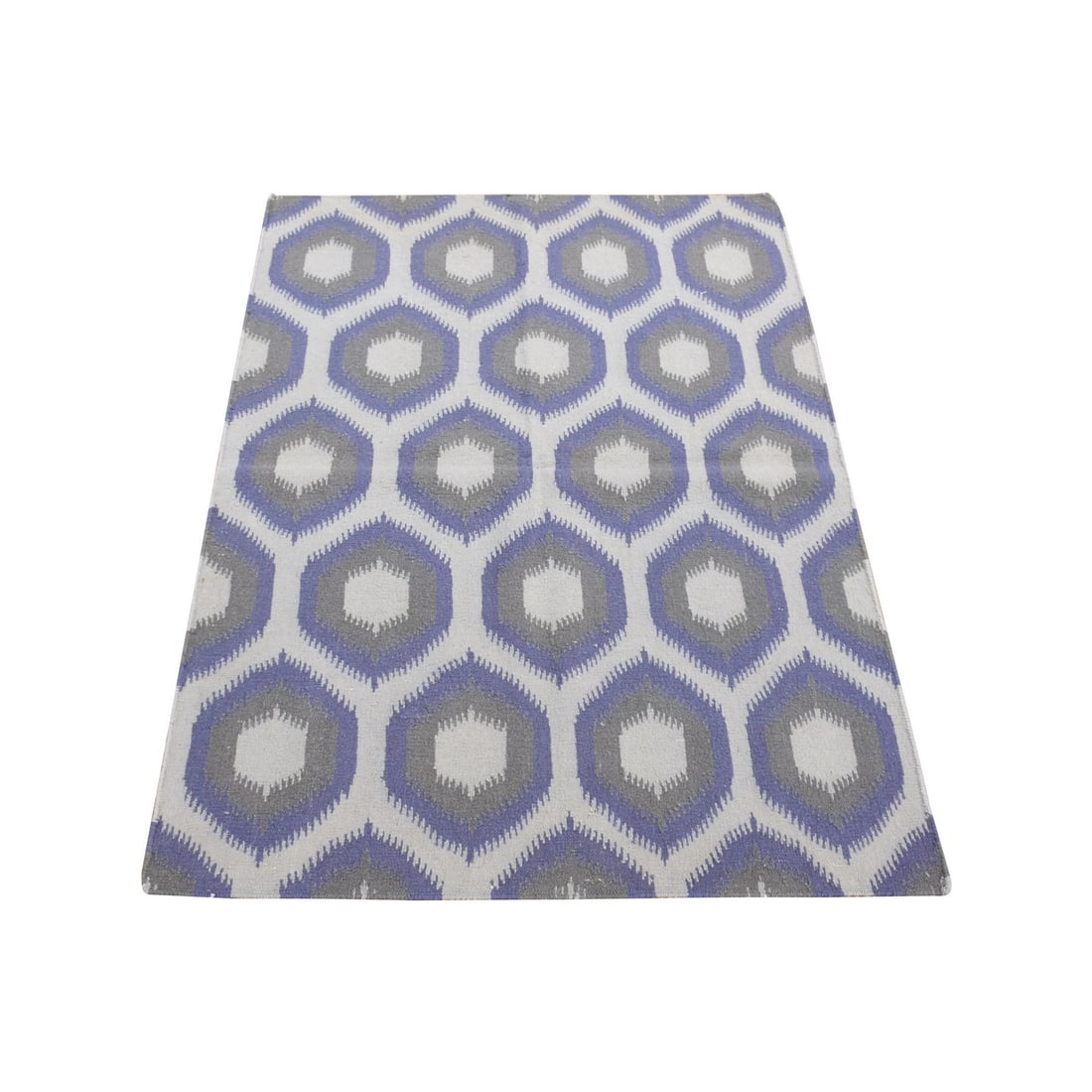 Rug 4'x6' Silver Gray Hand Woven Kilim Geometric Design Soft Wool (1 of 6)