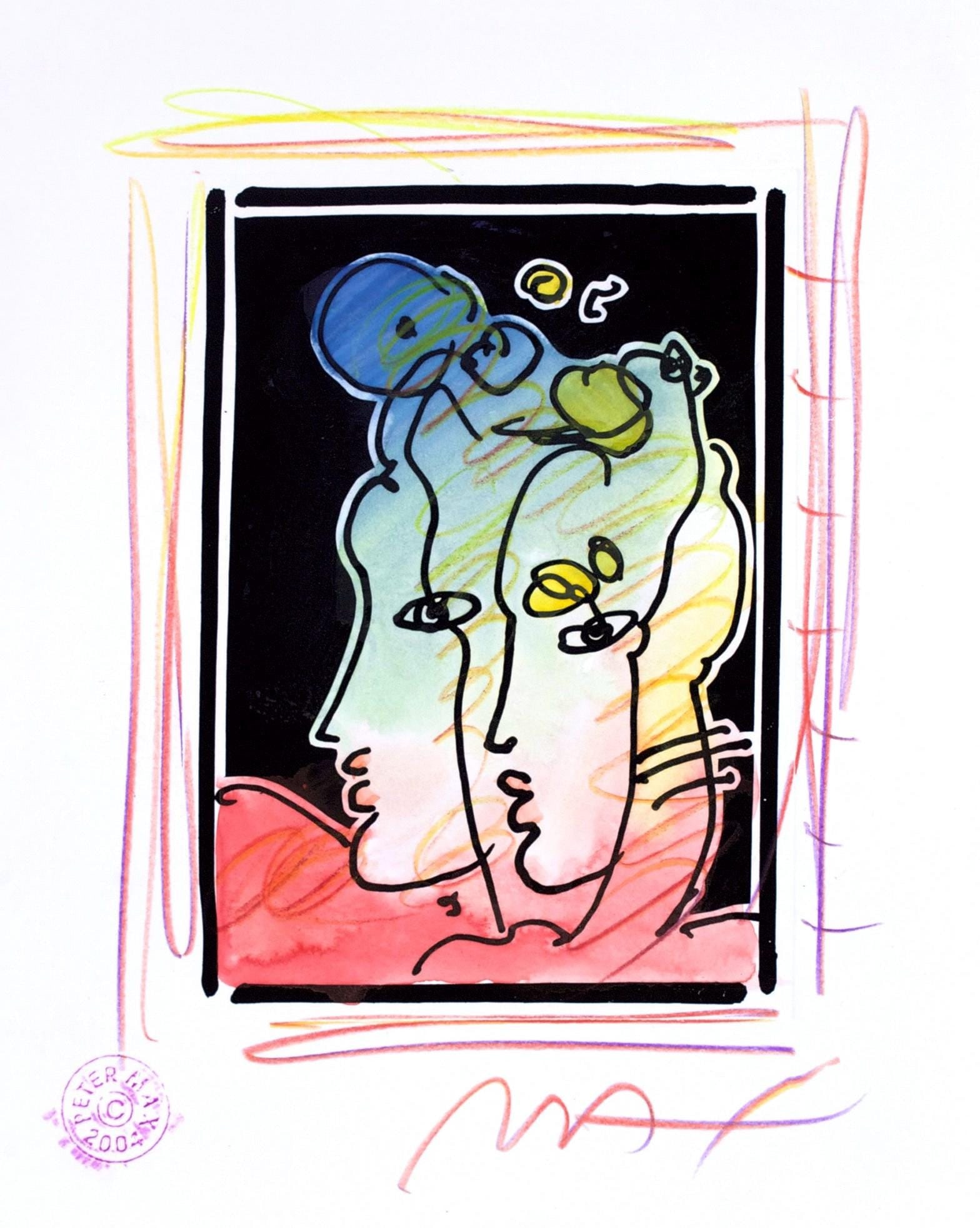 Official Edition Mixed Media - Peter Max - Two Profiles - Black and White Series - Hand Signed (1 of 4)