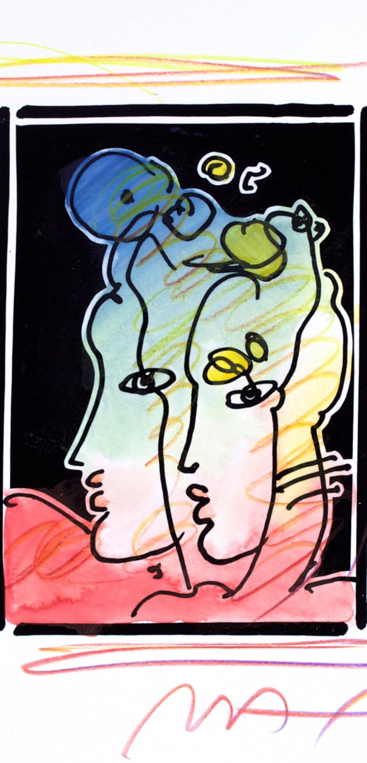 Official Edition Mixed Media - Peter Max - Two Profiles - Black and White Series - Hand Signed - 2