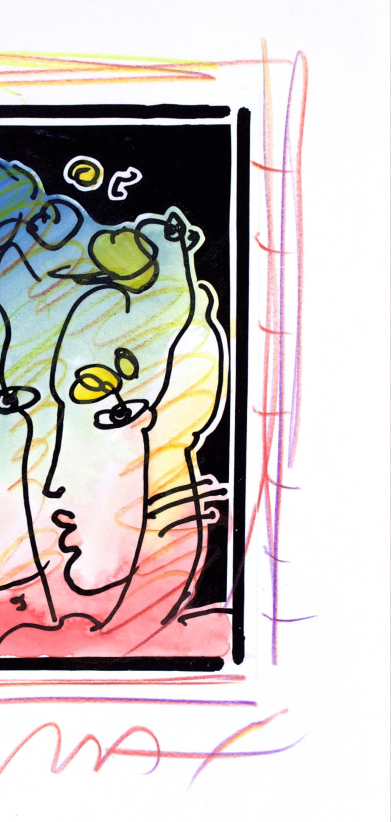 Official Edition Mixed Media - Peter Max - Two Profiles - Black and White Series - Hand Signed - 4