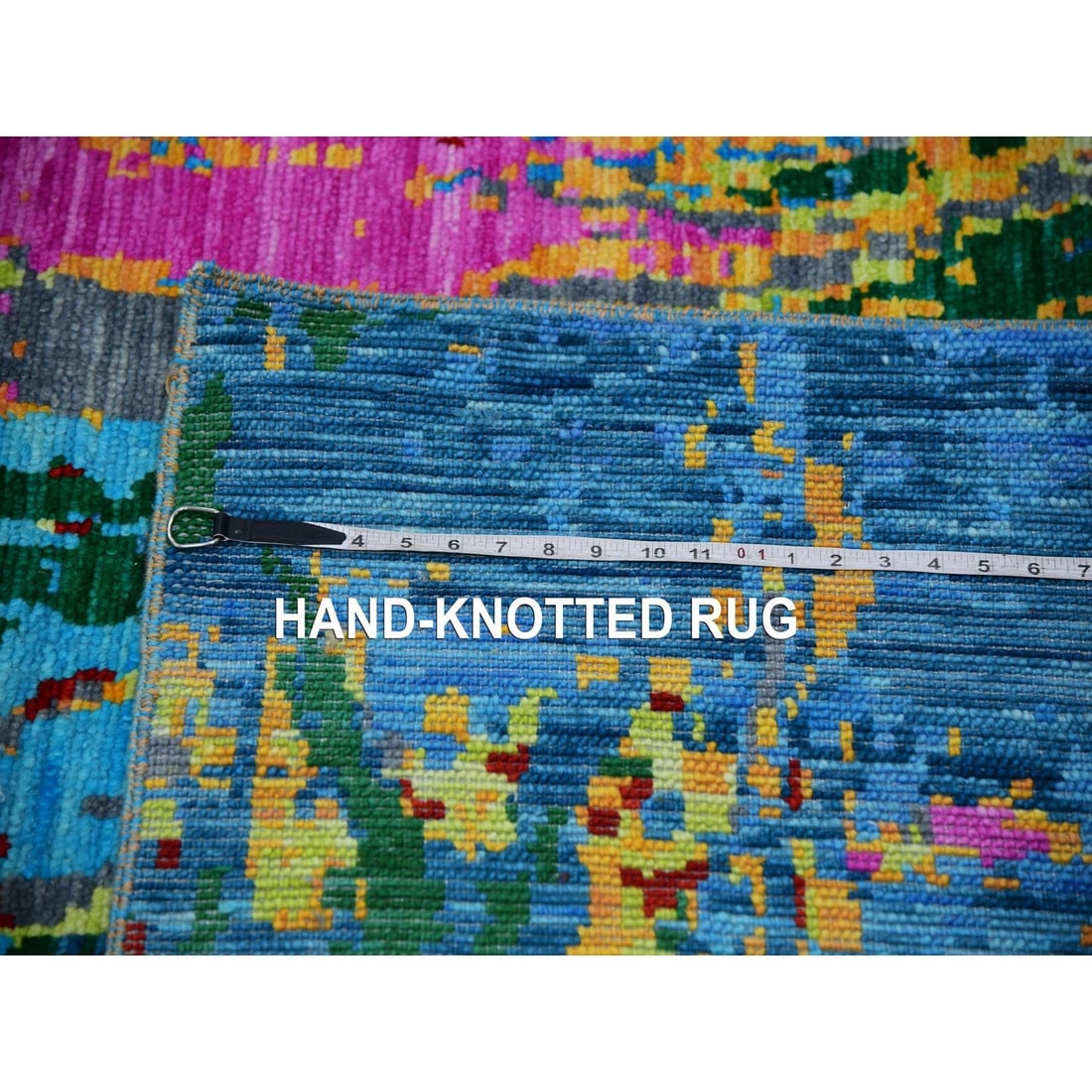 Rug 9'x11'9" Hot Pink Blue Modern Design Hand Knotted Pure Wool Oriental - 12