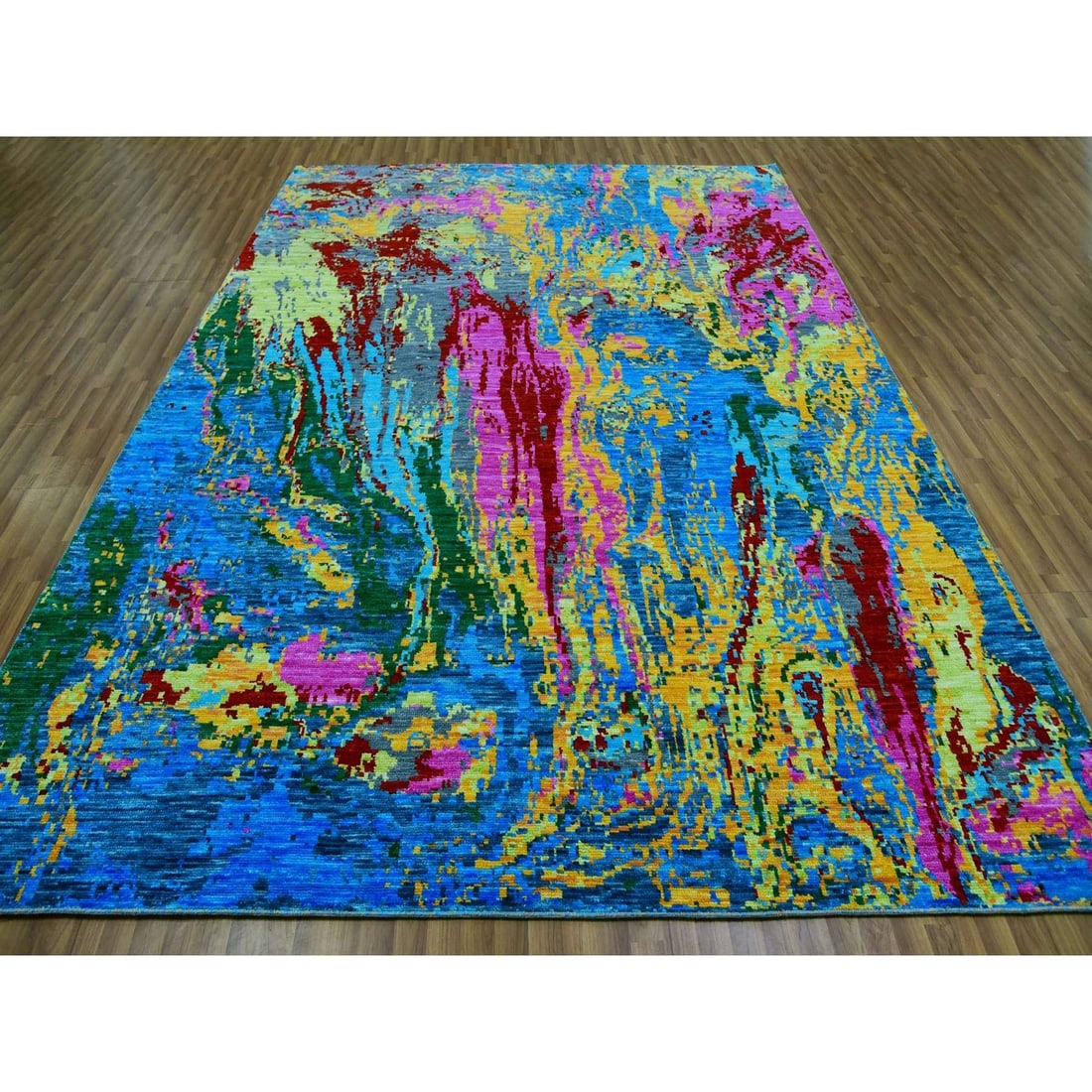 Rug 9'x11'9" Hot Pink Blue Modern Design Hand Knotted Pure Wool Oriental - 3