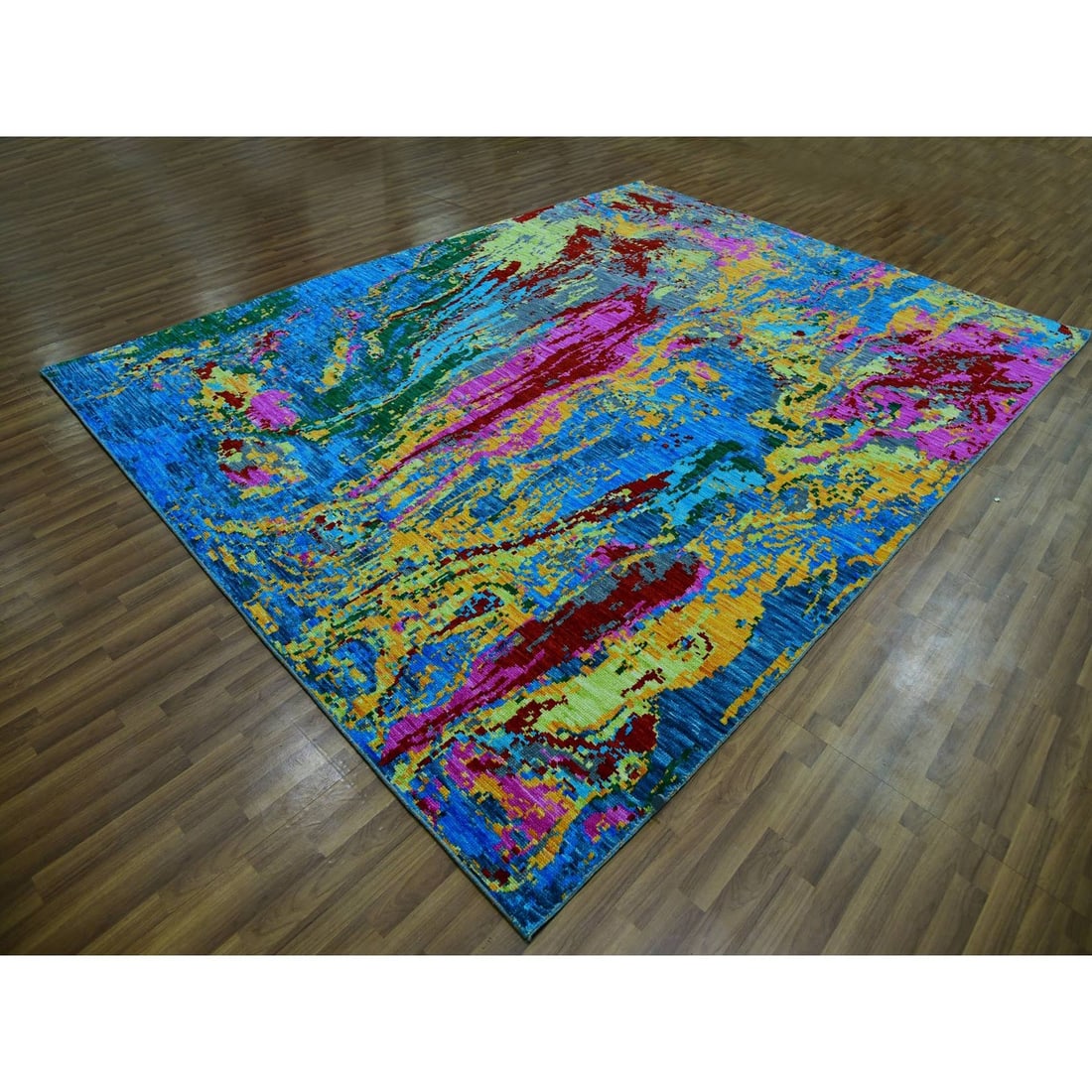 Rug 9'x11'9" Hot Pink Blue Modern Design Hand Knotted Pure Wool Oriental - 4