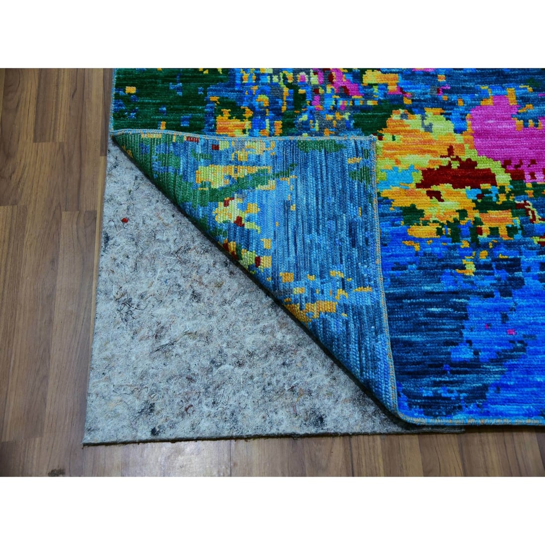 Rug 9'x11'9" Hot Pink Blue Modern Design Hand Knotted Pure Wool Oriental - 5