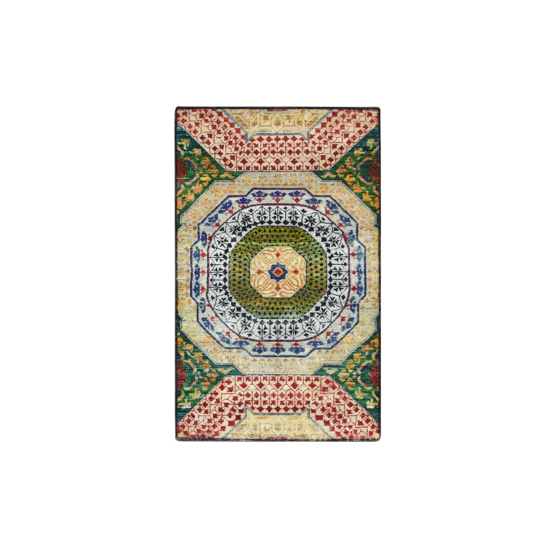 Rug 3'x5'1" Colorful Mamluk Design Silk with Textured Wool Hand Knotted (1 of 7)