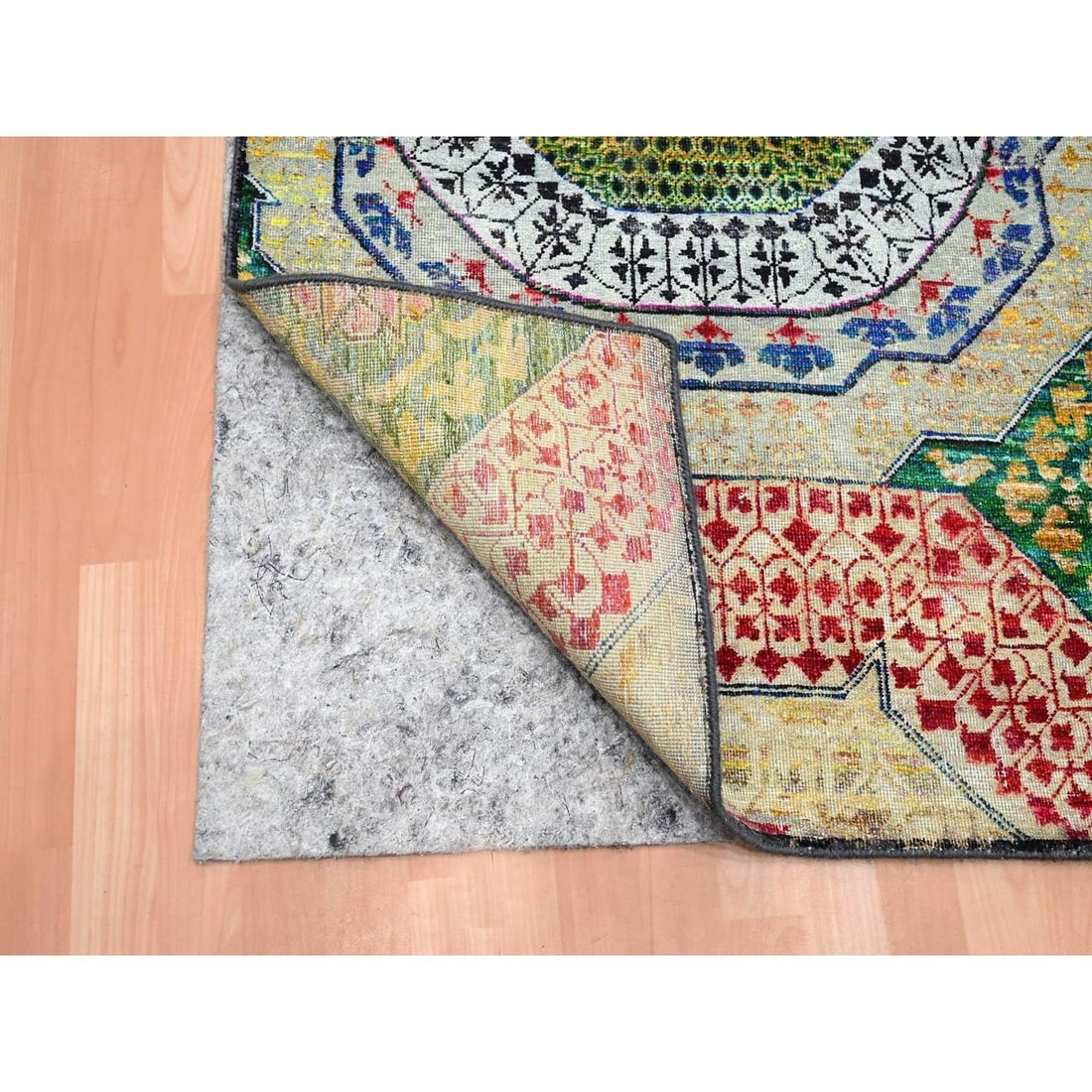 Rug 3'x5'1" Colorful Mamluk Design Silk with Textured Wool Hand Knotted - 3