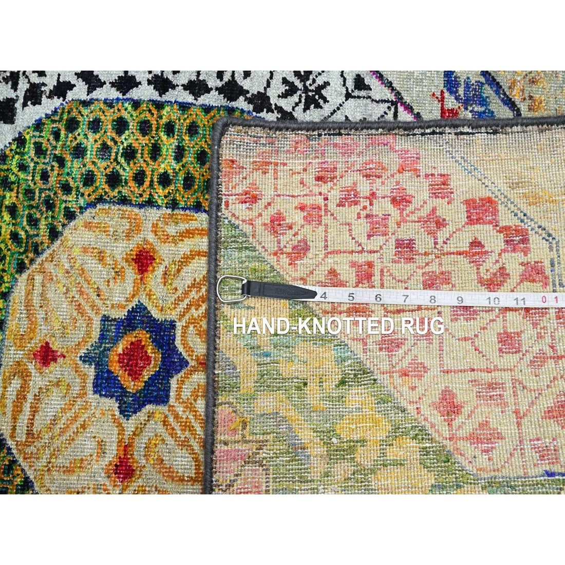 Rug 3'x5'1" Colorful Mamluk Design Silk with Textured Wool Hand Knotted - 7