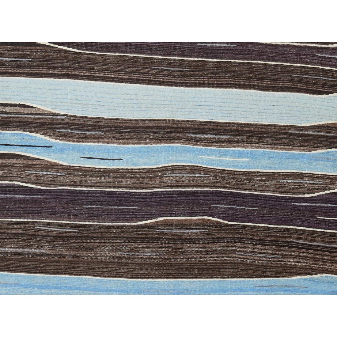 Rug 6'4"x9' Hand Woven Kilim Flat Weave Brown And Blue Mountain Design - 2
