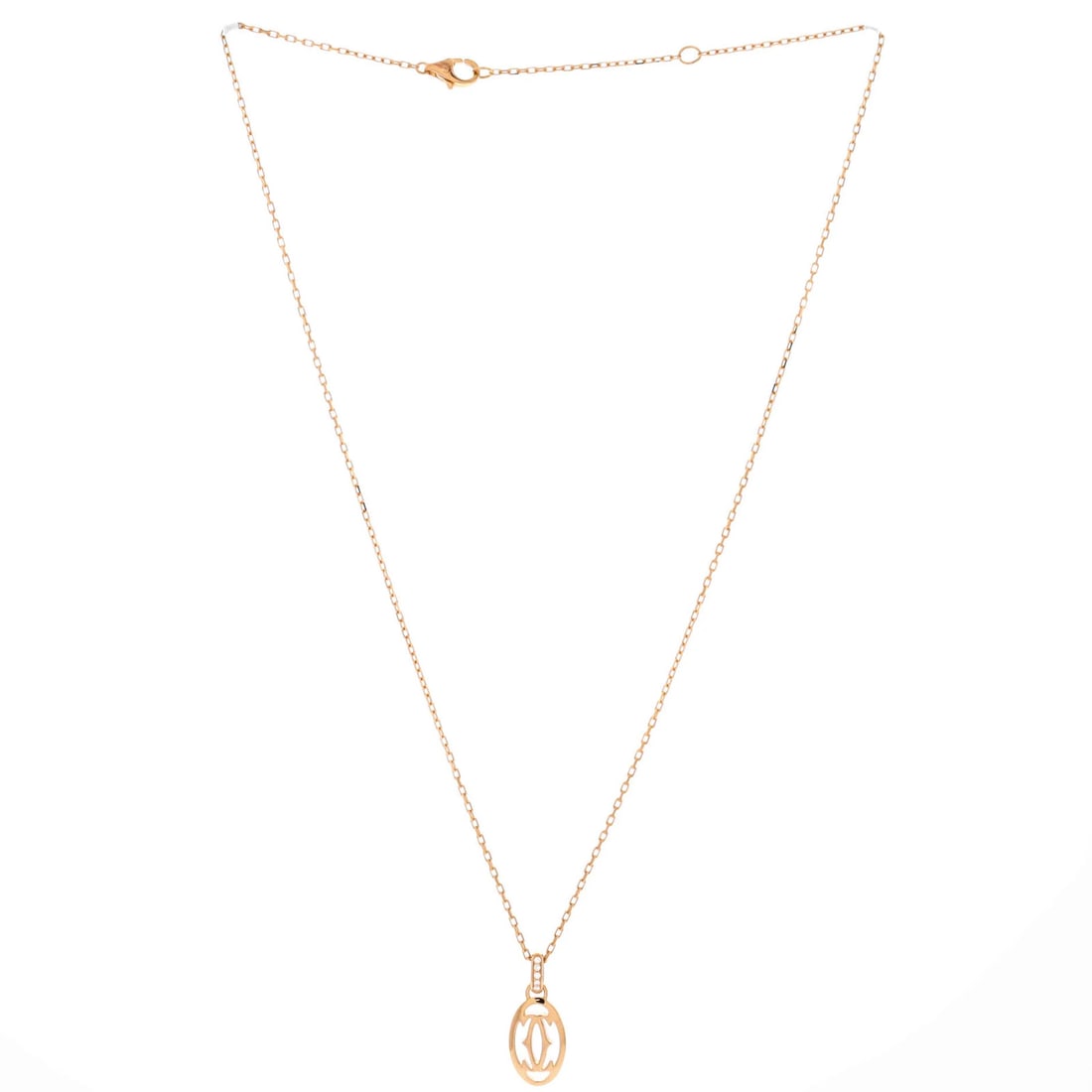 Diamonds Cartier Logo Double C Pendant Necklace 18K Rose Gold with - 3
