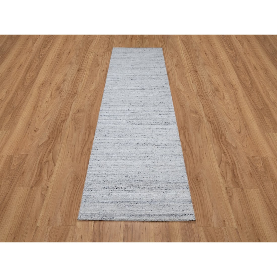 Rug 2'7"x8' Cloud Gray Modern Striae Design Pure Wool Hand Loomed Runner - 2