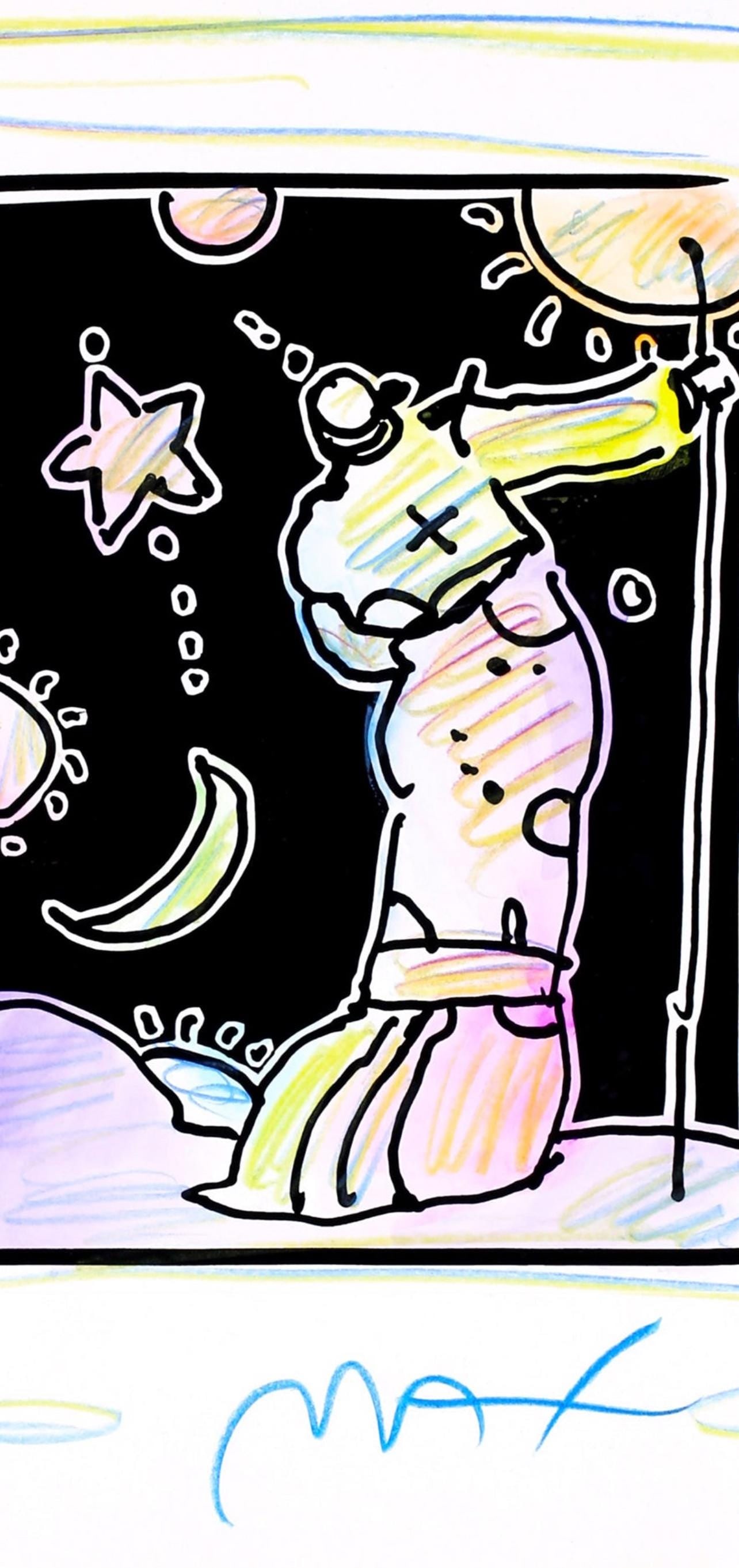 Official Edition Mixed Media - Peter Max - Sage with Cane III - Black and White Series - Hand Signed - 2