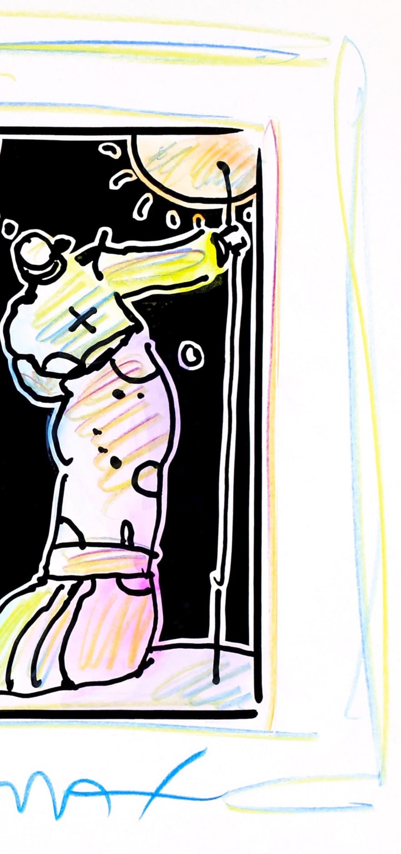 Official Edition Mixed Media - Peter Max - Sage with Cane III - Black and White Series - Hand Signed - 4