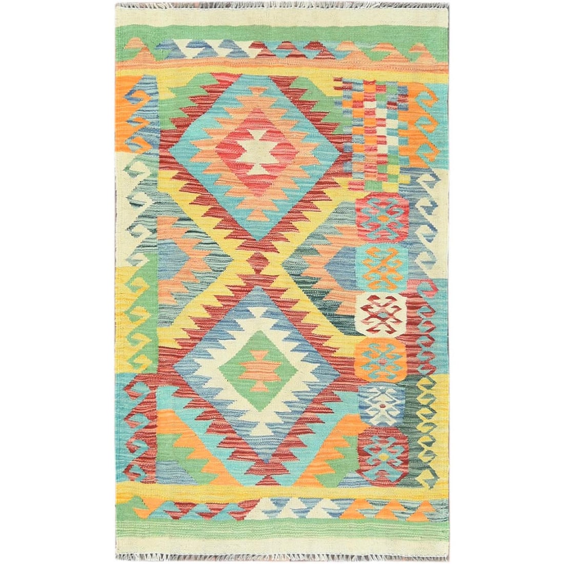 Rug 2'10"x4'8" Colorful Flat Weave Organic Wool Hand Woven Afghan Kilim (1 of 6)