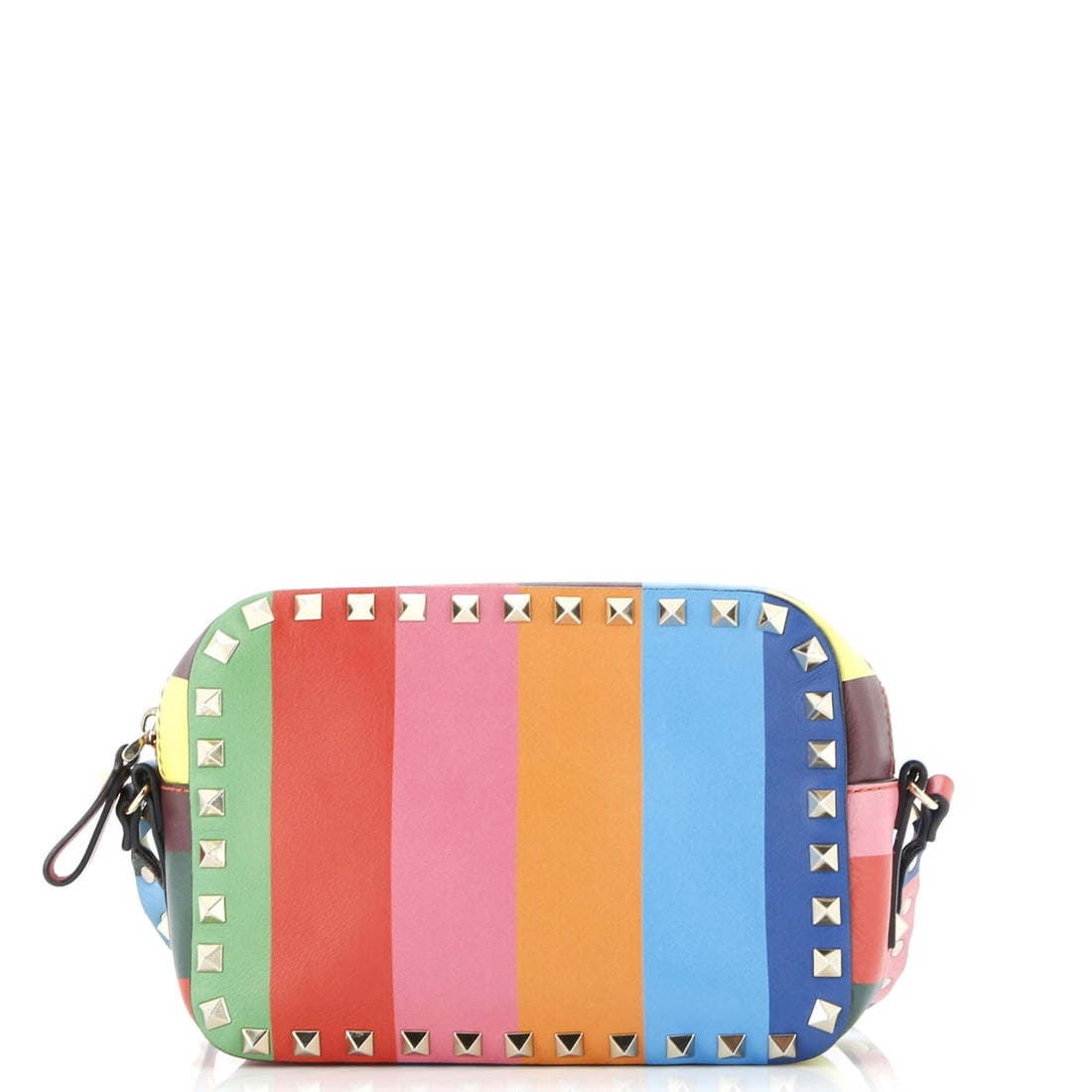 Leather Valentino Garavani Rockstud 1973 Camera Crossbody Bag Striped (1 of 8)