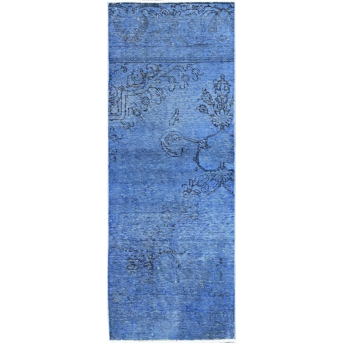 Rug 2'2"x6'2" Blue Overdyed Vintage Zoroastrian Hand Knotted Wool Runner (1 of 7)