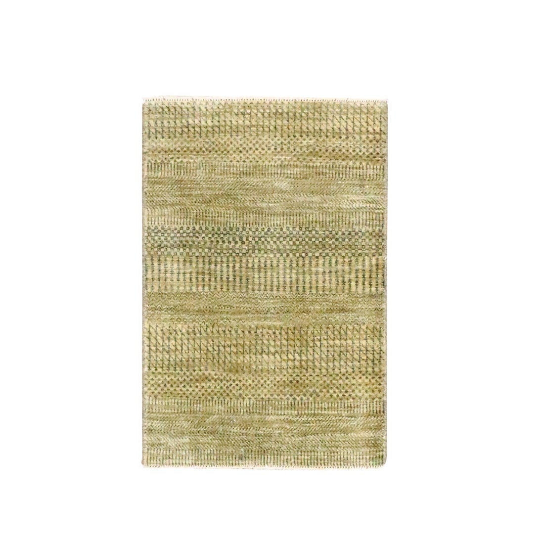 Rug 2'x3' Brown Modern Grass Design Hand Knotted Wool and Silk Sample (1 of 5)
