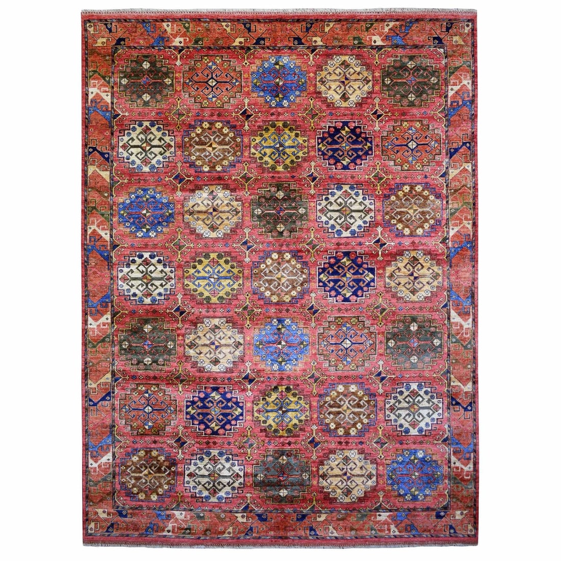 Rug 8'8"x11'7"Red Turkeman Ersari with Geometric Design Wool Hand Knotted (1 of 12)