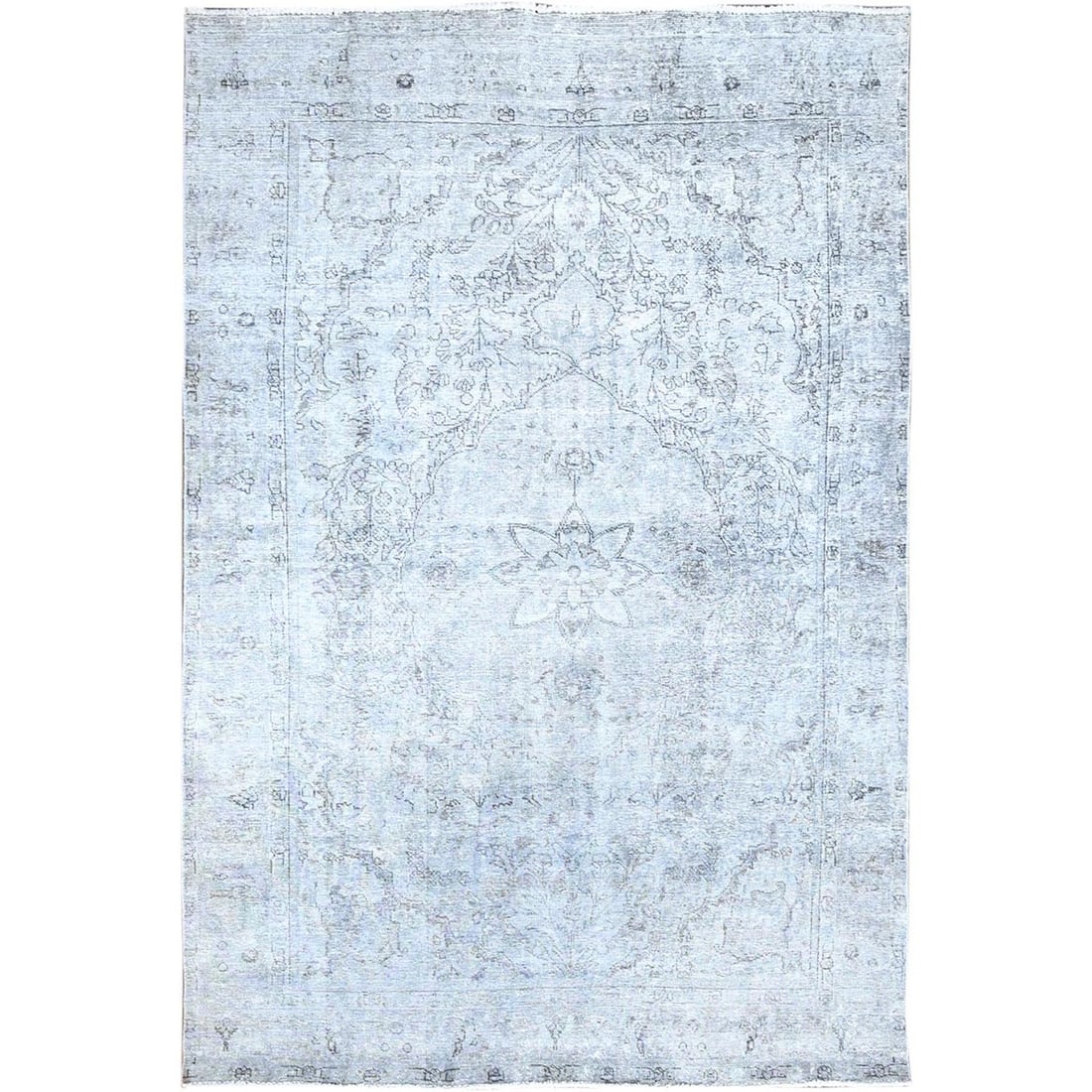 Rug 6'x8'10" Blue Gray Shiny Wool Hand Knotted Vintage Zoroastrian Tebraz: Rug 6'x8'10" Blue Gray Shiny Wool Hand Knotted Vintage Zoroastrian Tebraz This listing features Rug 6'x8'10" Blue Gray Shiny Wool Hand Knotted Vintage Zoroastrian Tebraz. Item specifics are provided