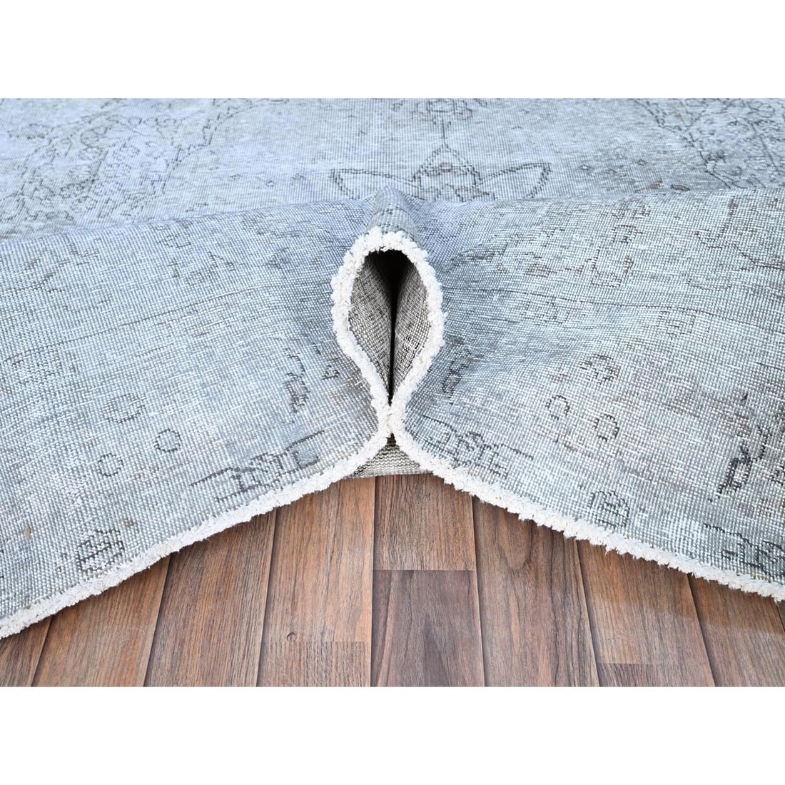 Rug 6'x8'10" Blue Gray Shiny Wool Hand Knotted Vintage Zoroastrian Tebraz - 5