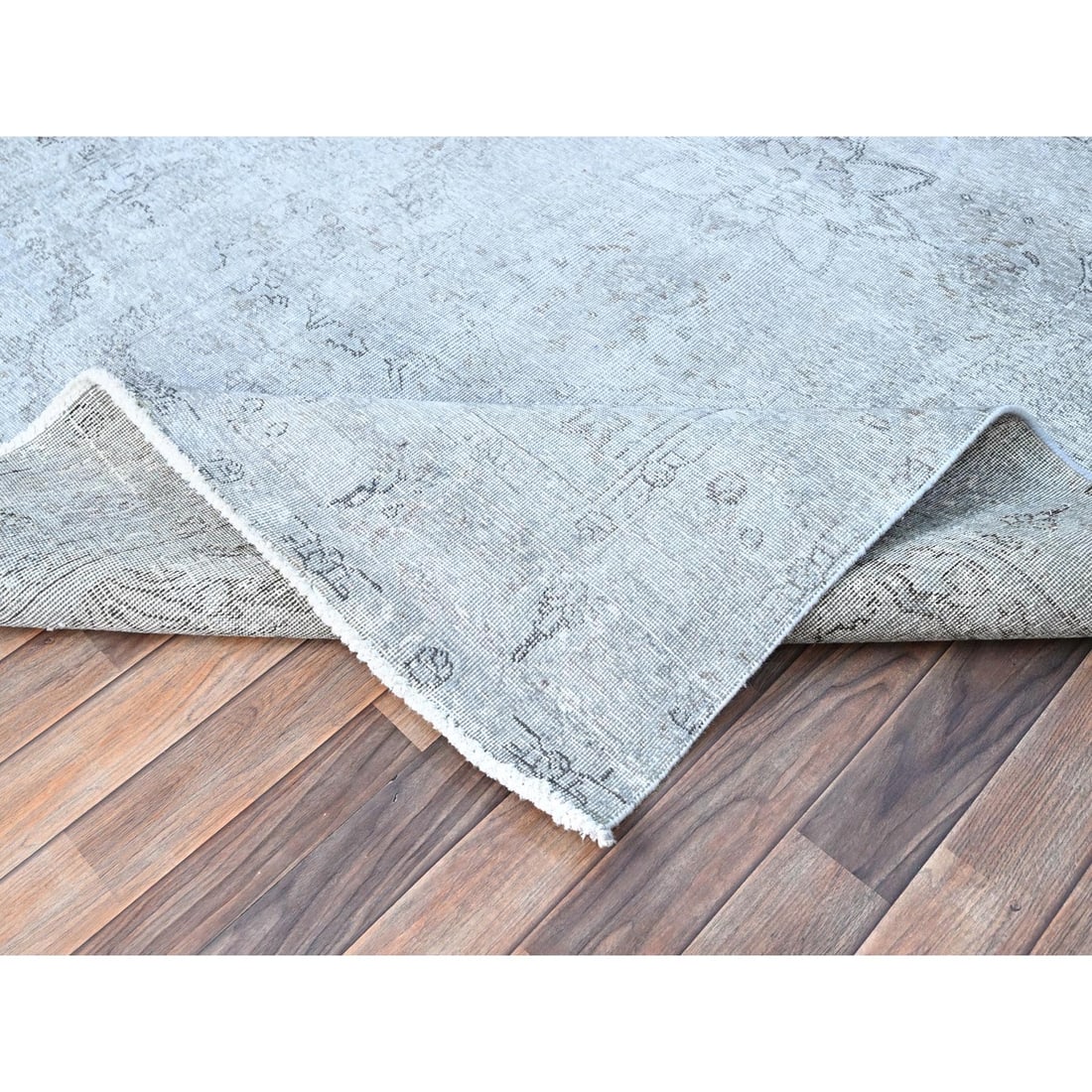 Rug 6'x8'10" Blue Gray Shiny Wool Hand Knotted Vintage Zoroastrian Tebraz - 6