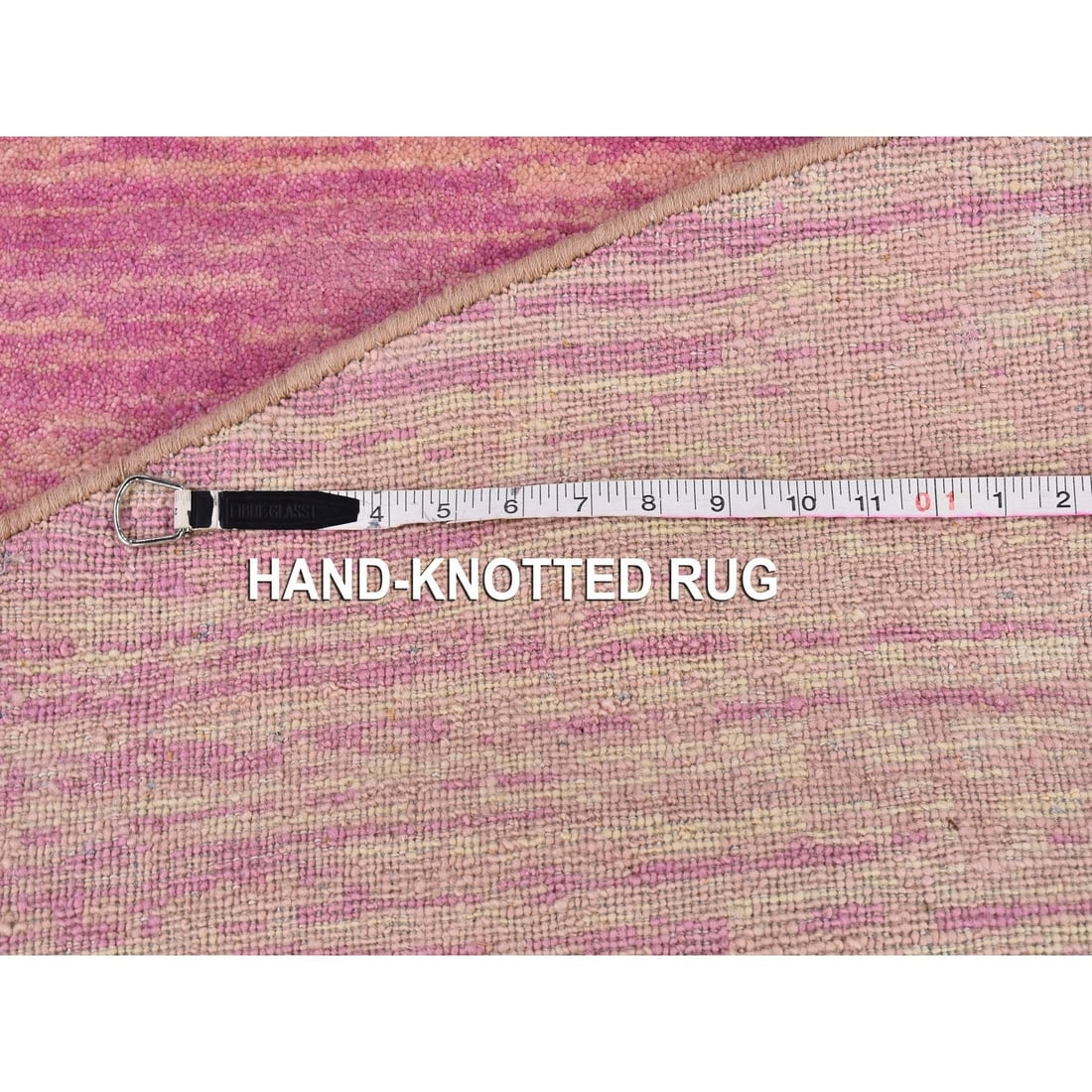 Rug 9'x9' Pink Zero Pile Organic Wool Ombre Design Hand Knotted Round - 12
