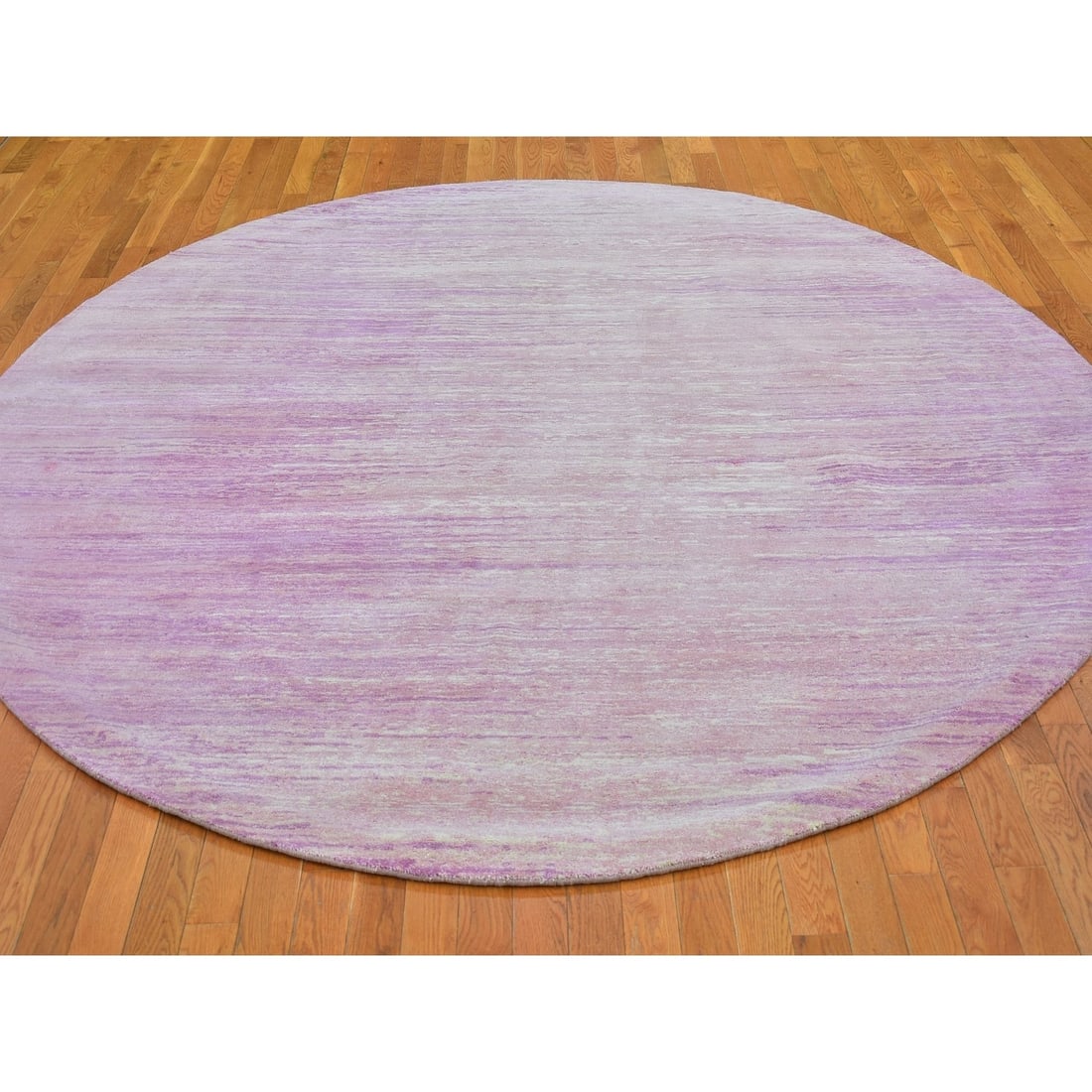 Rug 9'x9' Pink Zero Pile Organic Wool Ombre Design Hand Knotted Round - 3