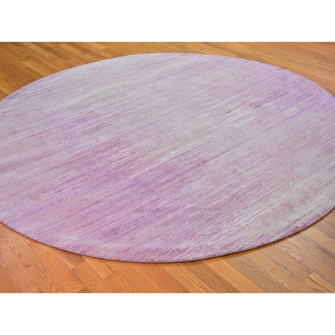 Rug 9'x9' Pink Zero Pile Organic Wool Ombre Design Hand Knotted Round - 4