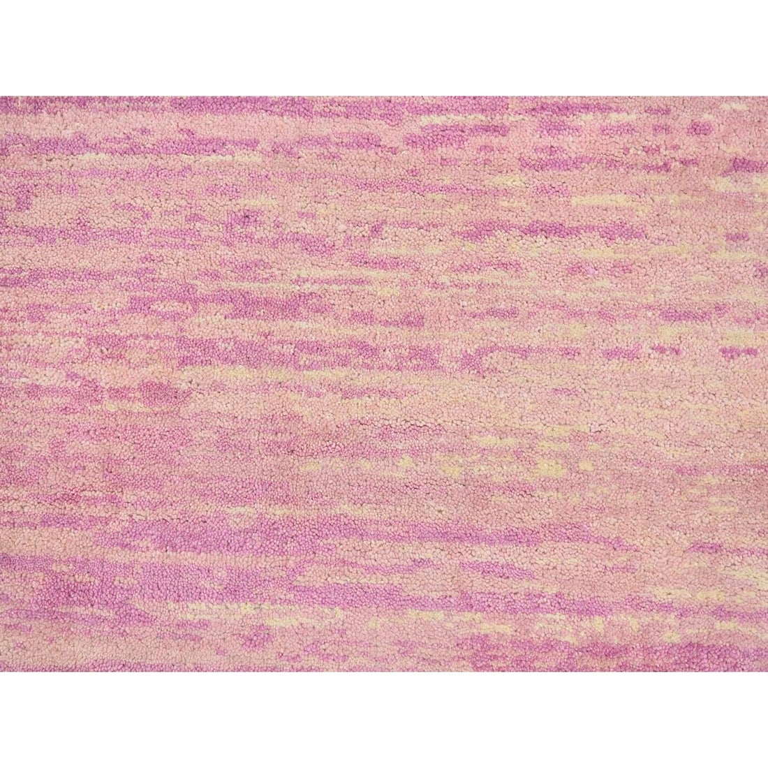 Rug 9'x9' Pink Zero Pile Organic Wool Ombre Design Hand Knotted Round - 5