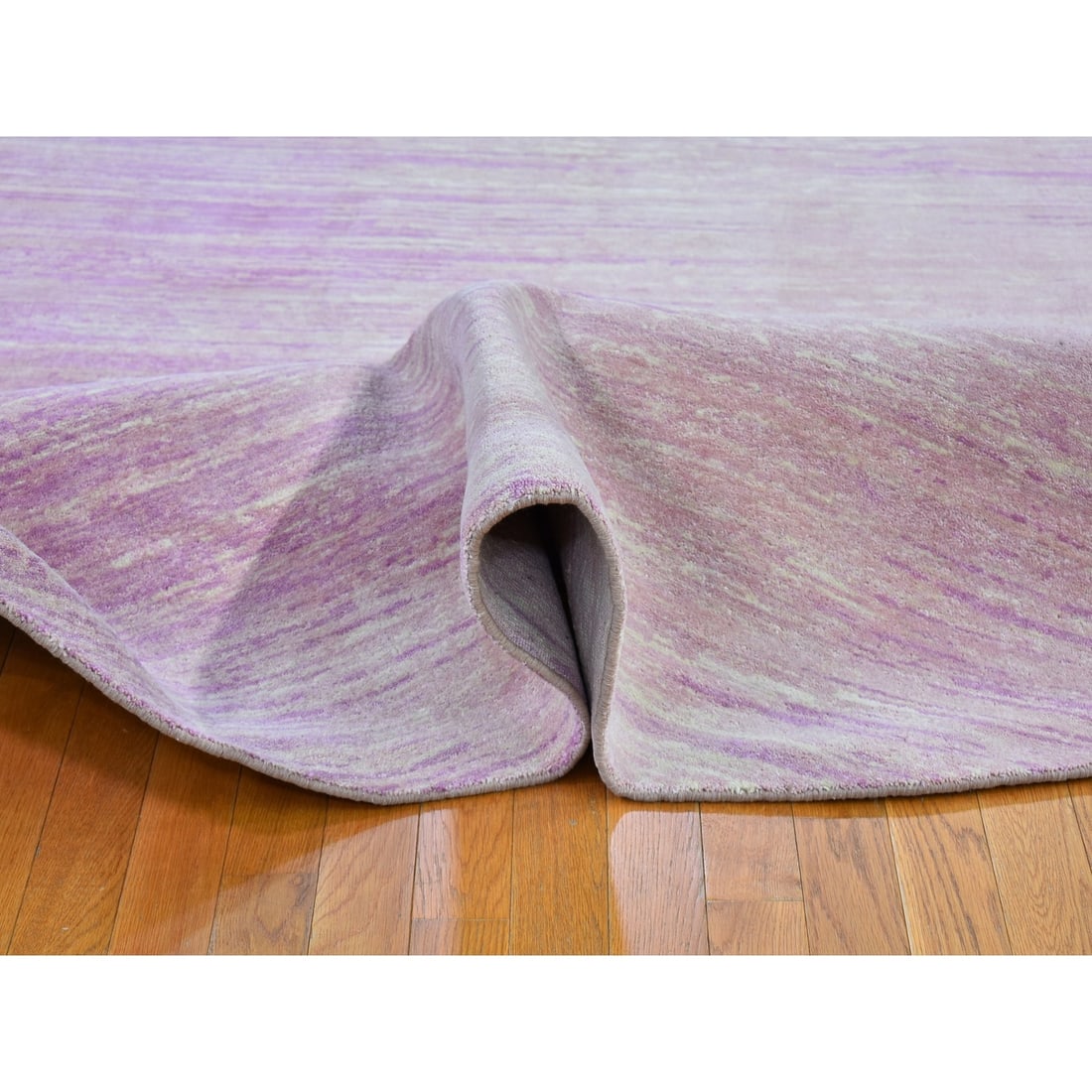 Rug 9'x9' Pink Zero Pile Organic Wool Ombre Design Hand Knotted Round - 6