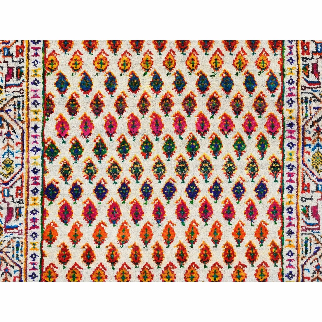 Rug 2'4"x10'2" Colorful Wool And Sari Silk Saroogh Hand Knotted - 5