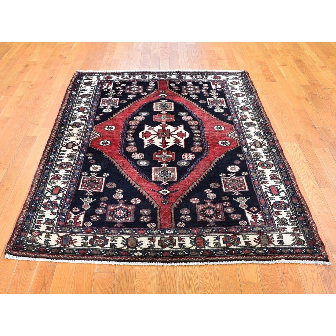 Rug 4'6"x6'6" Navy New Farsian Moozligoon Pure Wool Hand Knotted Oriental - 2