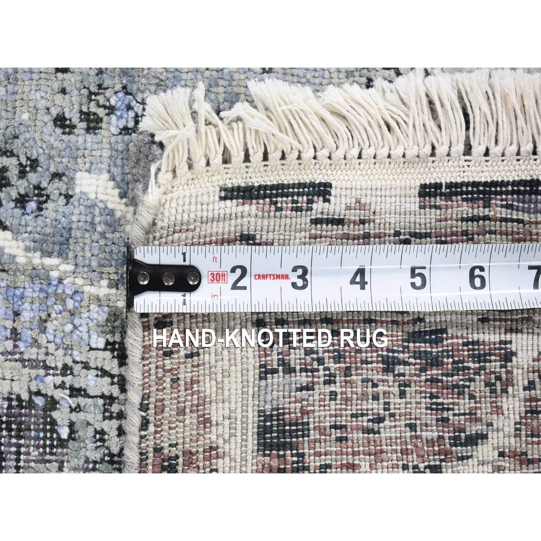 Rug 7'7"x10'1" Gray Hand Knotted Broken Zoroastrian Design Silk with Wool - 12