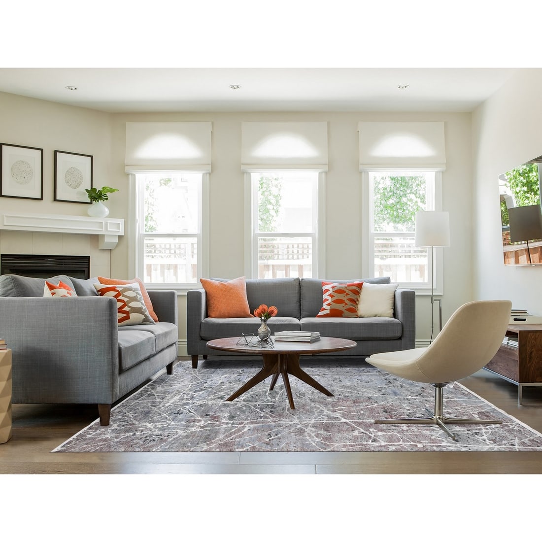 Rug 7'7"x10'1" Gray Hand Knotted Broken Zoroastrian Design Silk with Wool - 2