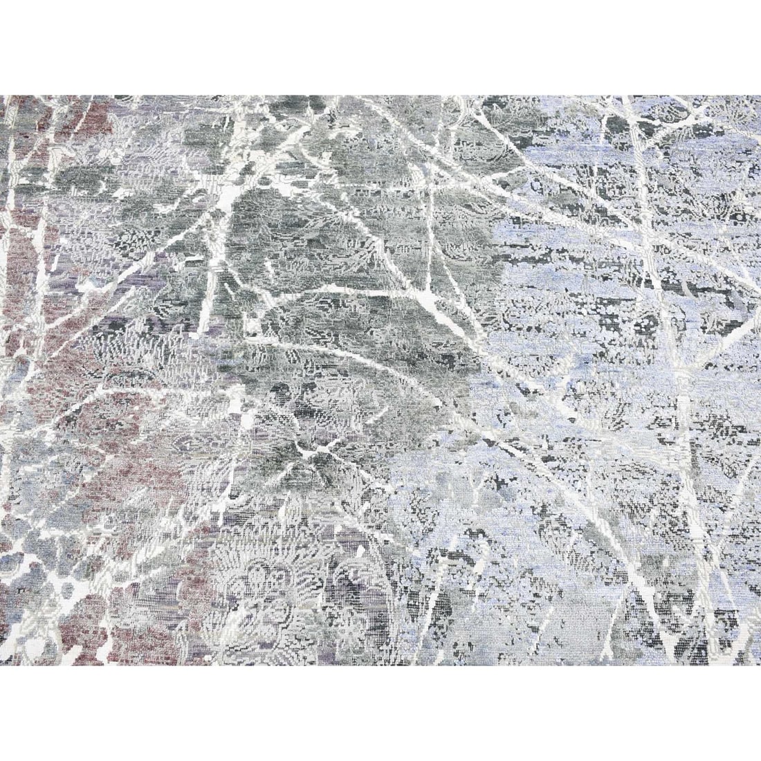 Rug 7'7"x10'1" Gray Hand Knotted Broken Zoroastrian Design Silk with Wool - 9