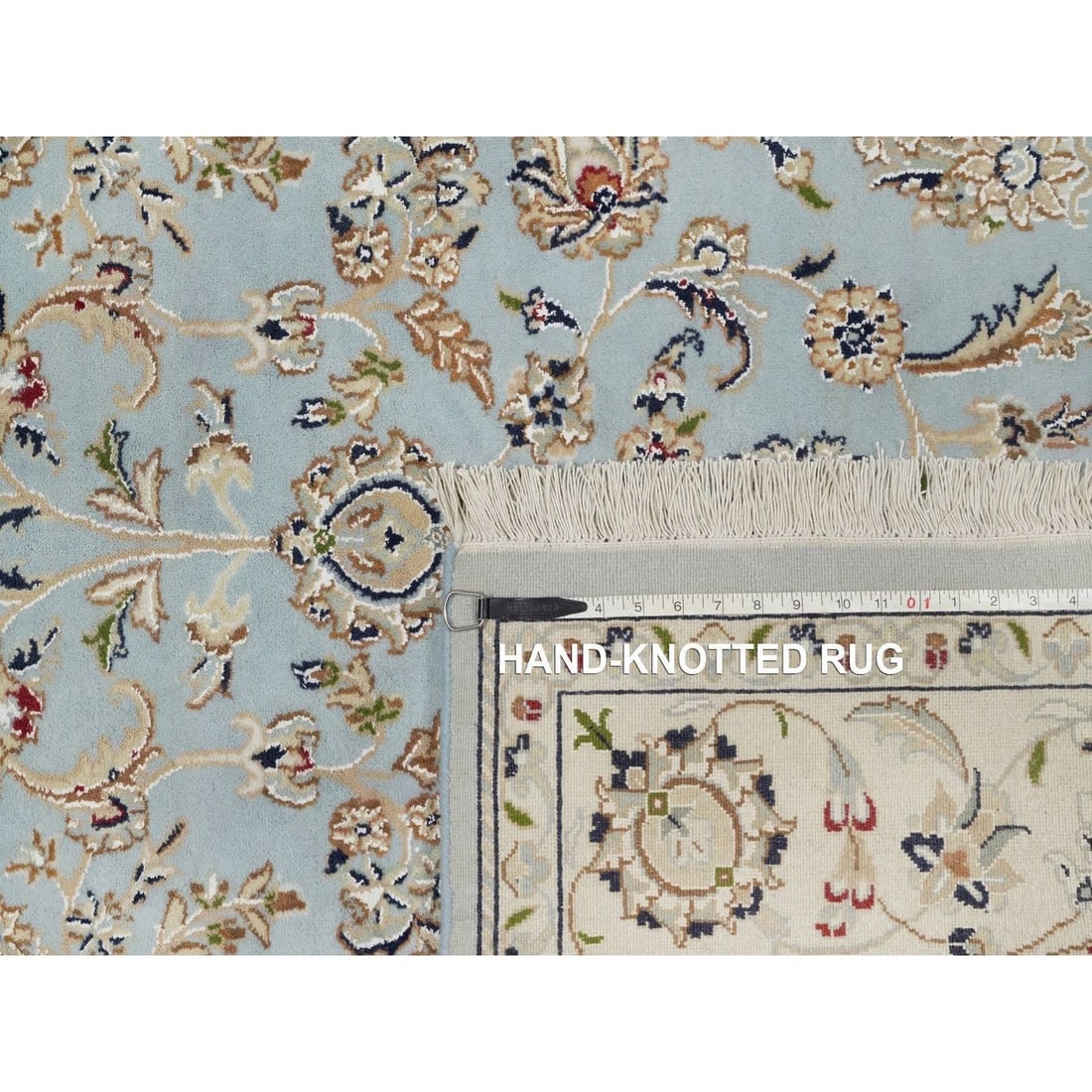 Rug 6'x9'4" Light Blue Nain Wool & Silk Hand Knotted 250 KPSI Oriental - 11