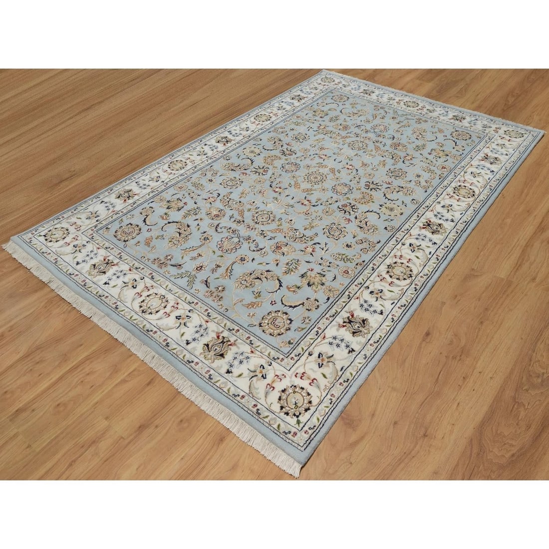 Rug 6'x9'4" Light Blue Nain Wool & Silk Hand Knotted 250 KPSI Oriental - 3