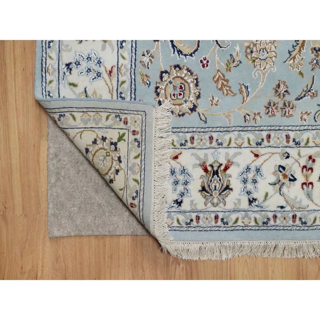 Rug 6'x9'4" Light Blue Nain Wool & Silk Hand Knotted 250 KPSI Oriental - 4
