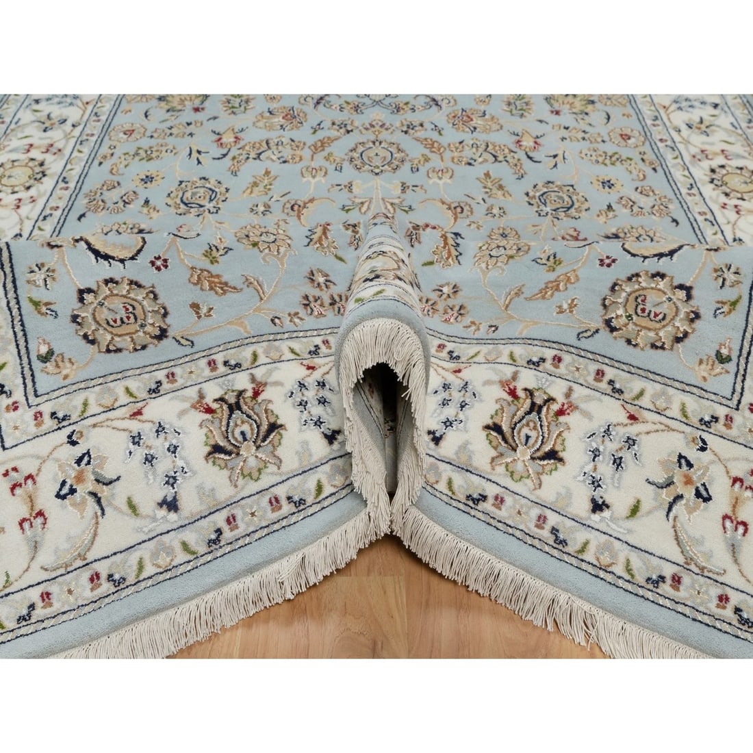 Rug 6'x9'4" Light Blue Nain Wool & Silk Hand Knotted 250 KPSI Oriental - 5