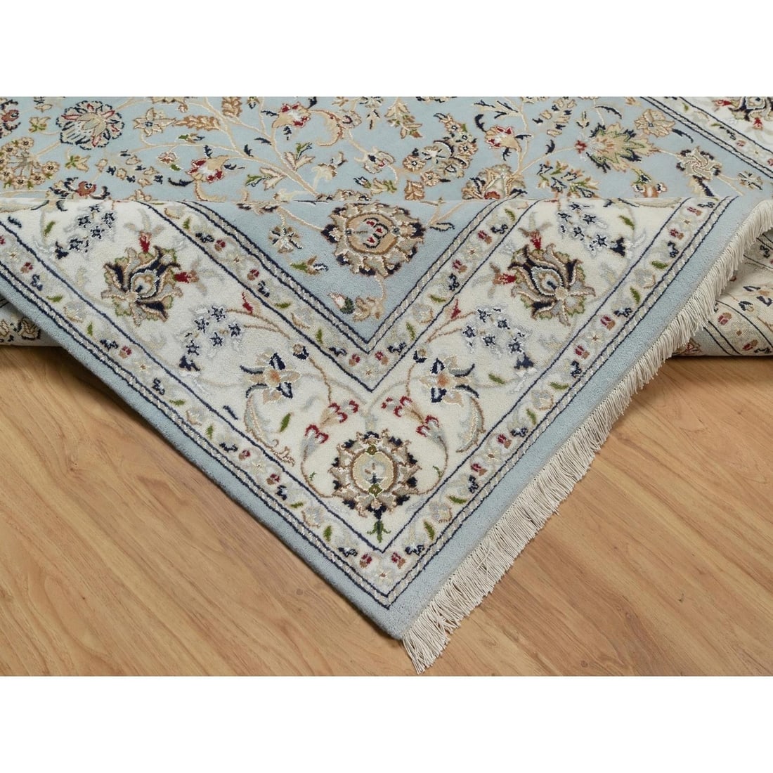 Rug 6'x9'4" Light Blue Nain Wool & Silk Hand Knotted 250 KPSI Oriental - 6