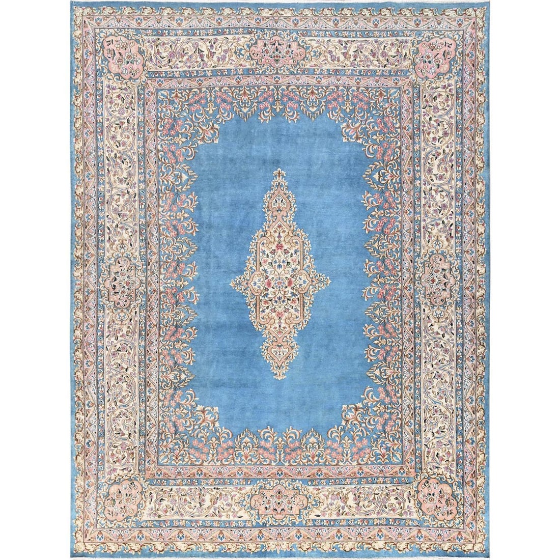 Rug 8'10"x11'10" Maui Blue Vintage Zoroastrian Karman All Wool Hand Knotted: Rug 8'10"x11'10" Maui Blue Vintage Zoroastrian Karman All Wool Hand Knotted This listing features Rug 8'10"x11'10" Maui Blue Vintage Zoroastrian Karman All Wool Hand Knotted. Item specifics are