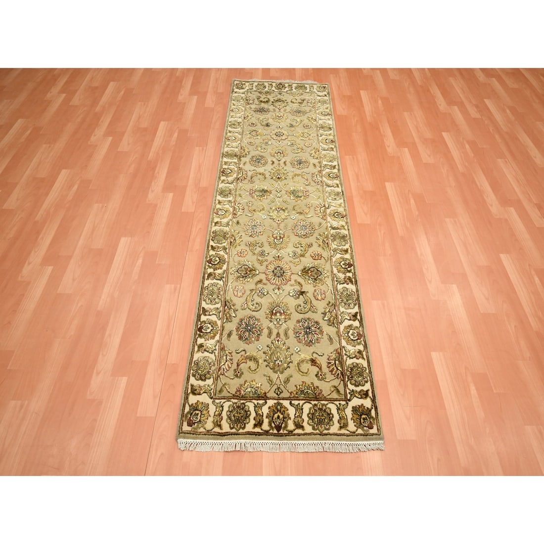 Rug 2'6"x8' Brown Rajasthan Leaf Design Hand Knotted Wool & Silk Runner - 2