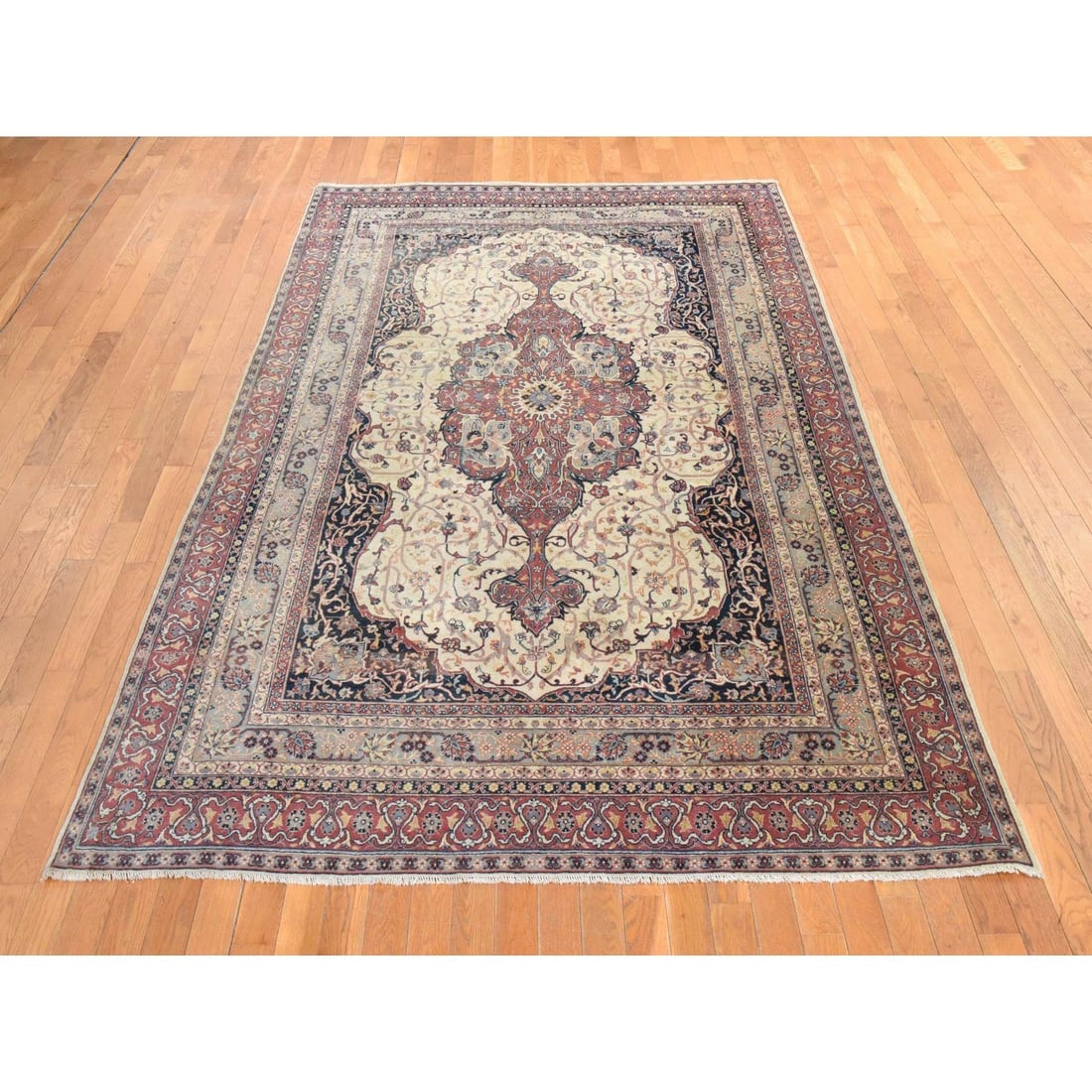 Rug 6'6"x10'2" Ivory Vintage Turkish Sivas Pure Wool Hand Knotted Oriental - 2