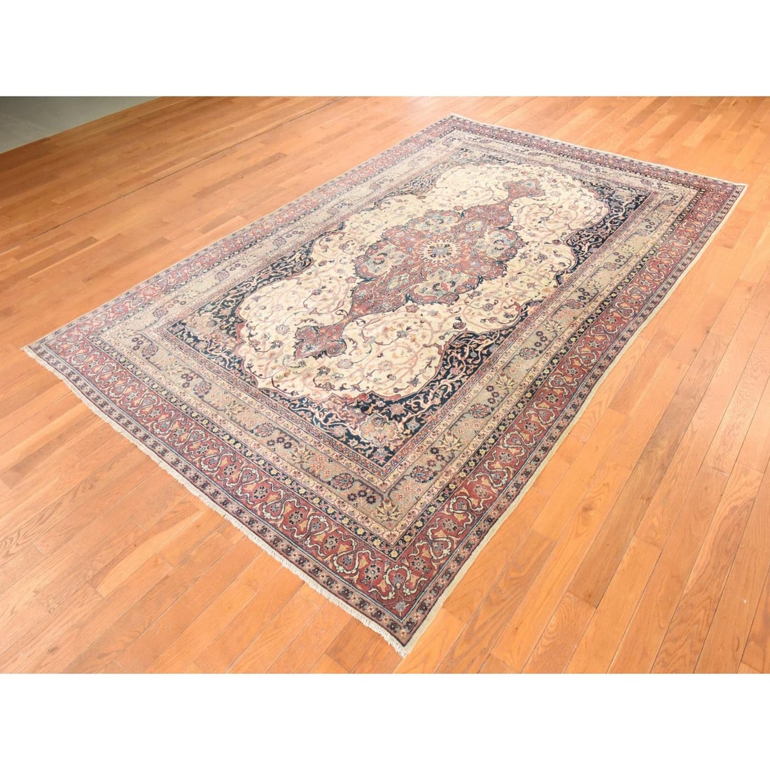 Rug 6'6"x10'2" Ivory Vintage Turkish Sivas Pure Wool Hand Knotted Oriental - 4