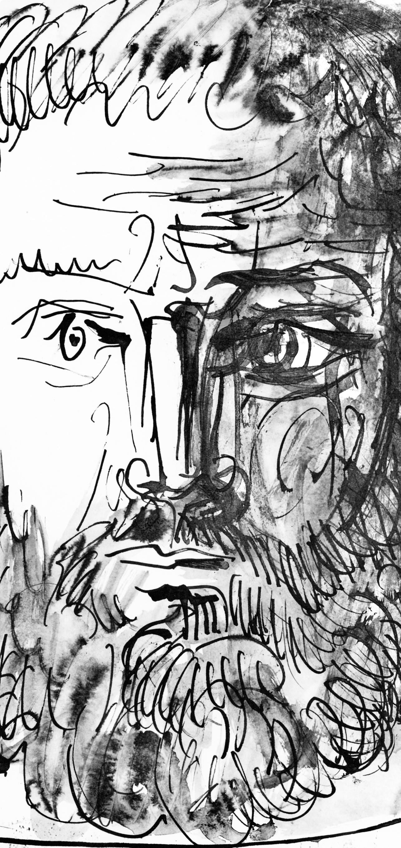 Collotype - Pablo Picasso - Homme barbu - de face - trait et lavis (C. 84; J./ S. 77) - 40 dessins - 2